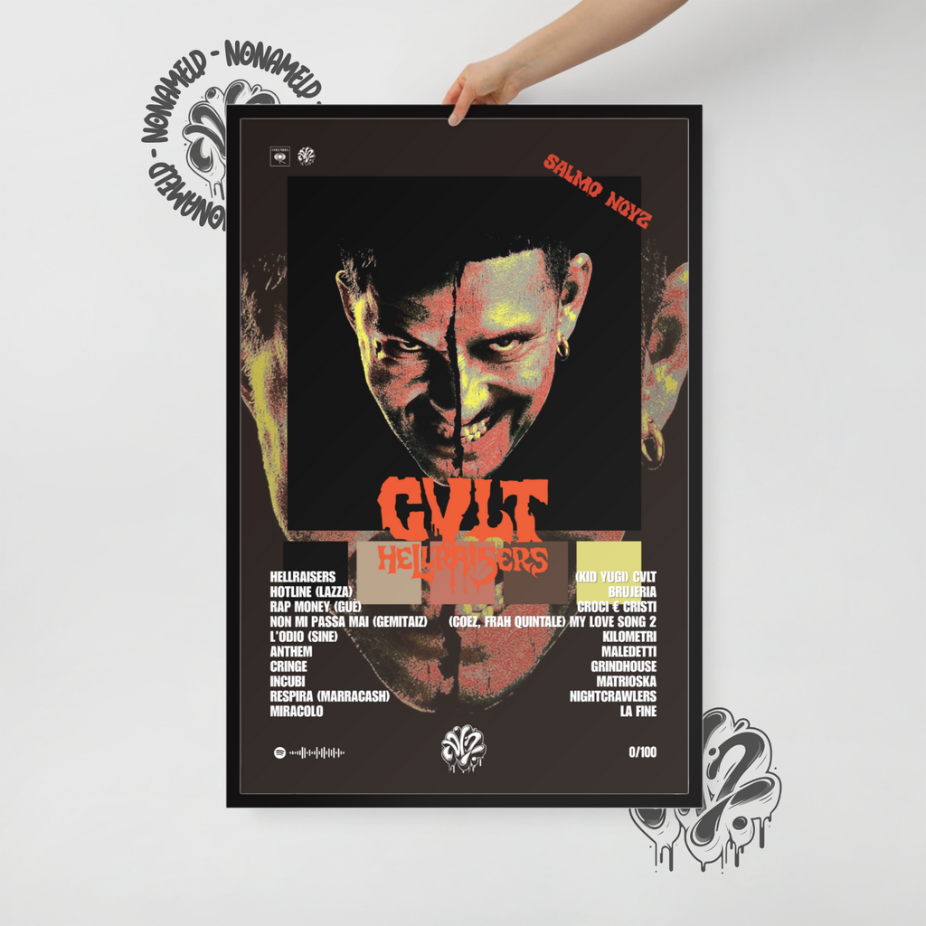 CVLT Hellraisers | Salmo & Noyz | Poster in carta semilucida classica con cornice in legno A3 (29.7 x 42  cm)