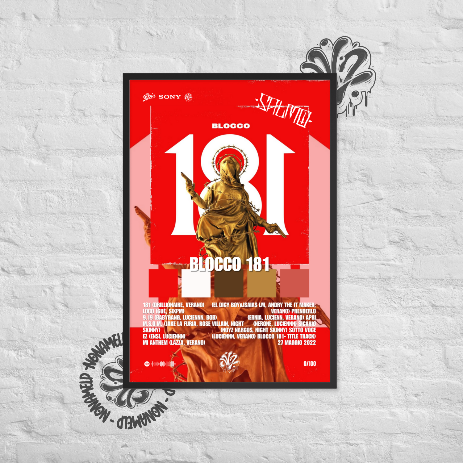 Blocco 181 | Salmo | Poster in carta semilucida classica con cornice in legno A3 (29.7 x 42  cm)
