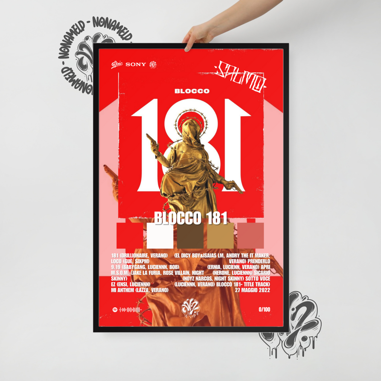 Blocco 181 | Salmo | Poster in carta semilucida classica con cornice in legno A3 (29.7 x 42  cm)