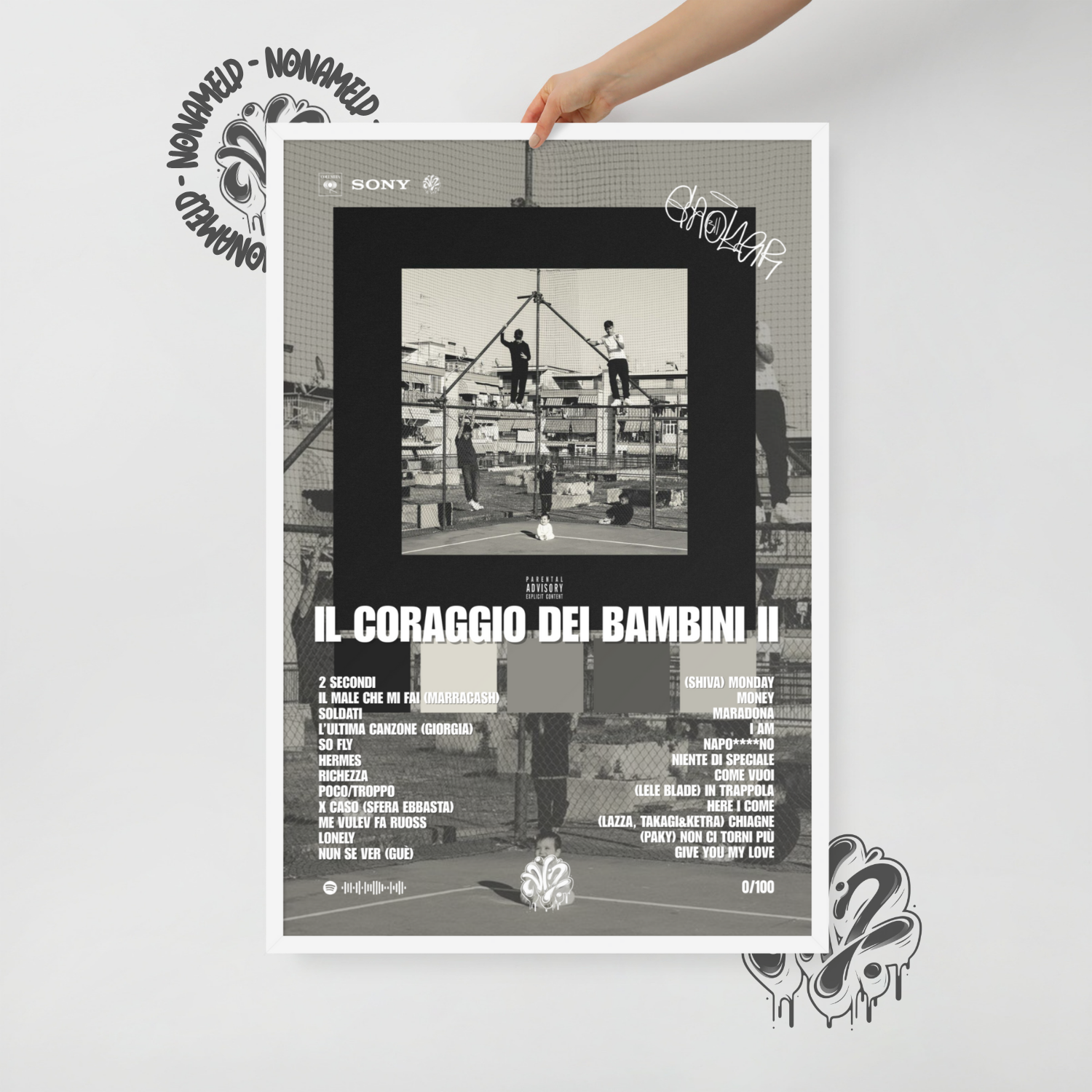 Il coraggio dei bambini II | Geolier | Poster in carta semilucida classica con cornice in legno A3 (29.7 x 42  cm)