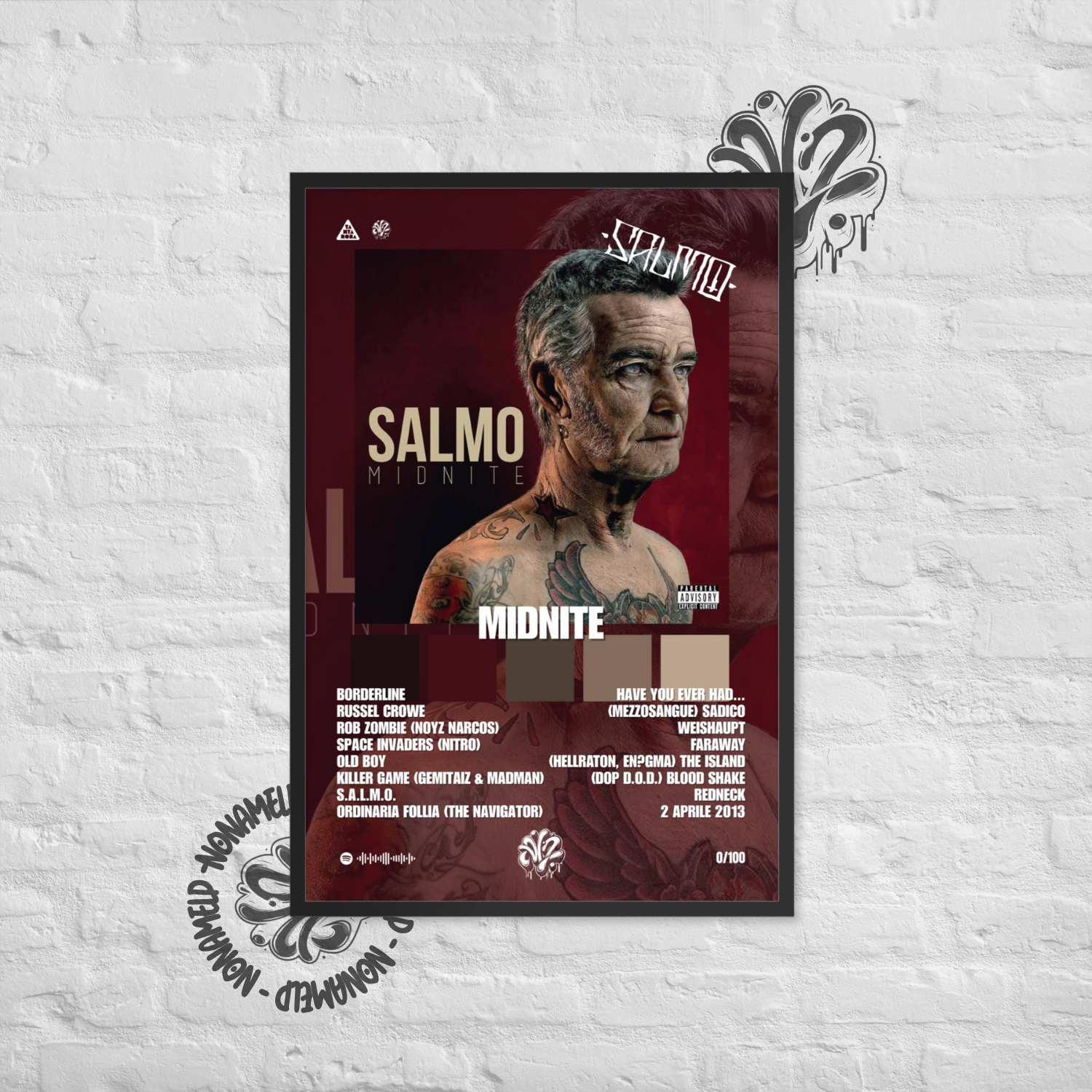 Midnite | Salmo | Poster in carta semilucida classica con cornice in legno A3 (29.7 x 42  cm)