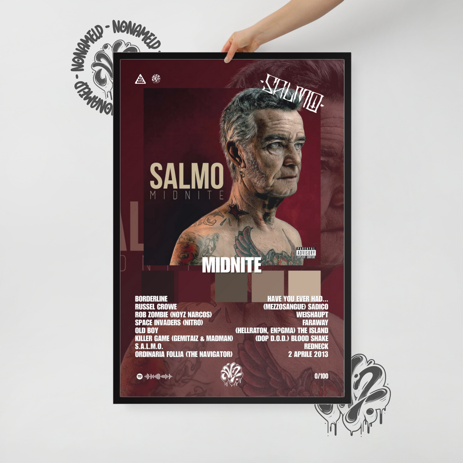 Midnite | Salmo | Poster in carta semilucida classica con cornice in legno A3 (29.7 x 42  cm)