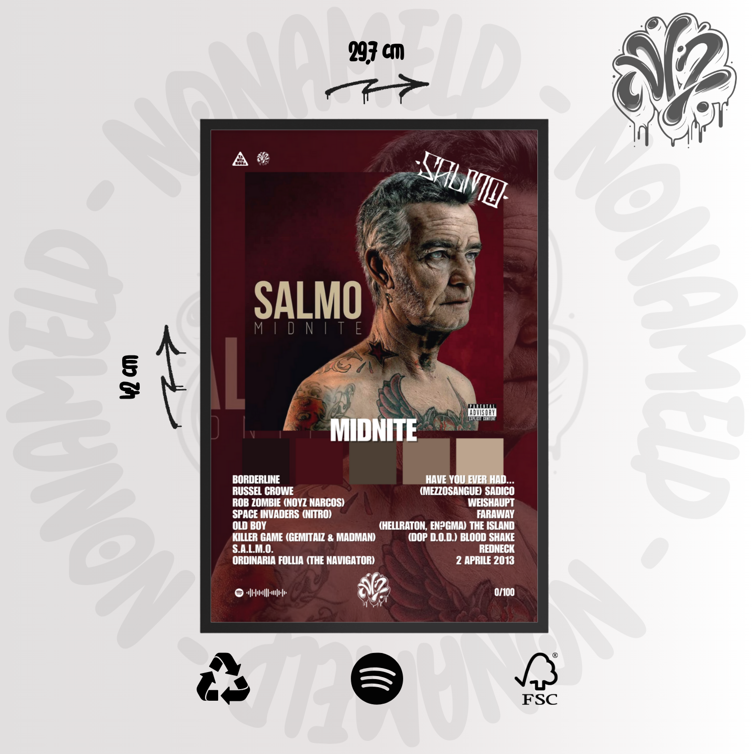 Midnite | Salmo | Poster in carta semilucida classica con cornice in legno A3 (29.7 x 42  cm)