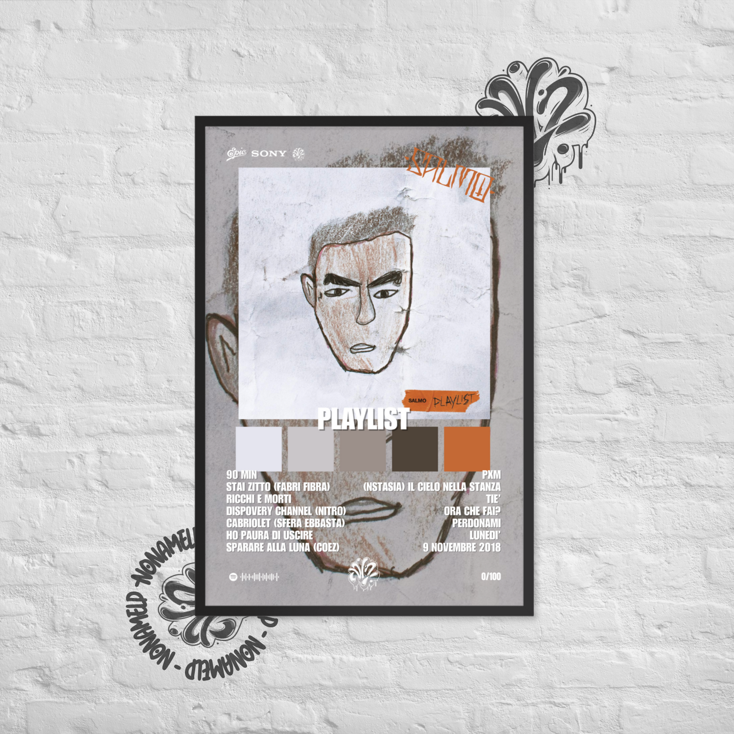 Playlist | Salmo | Poster in carta semilucida classica con cornice in legno A3 (29.7 x 42  cm)