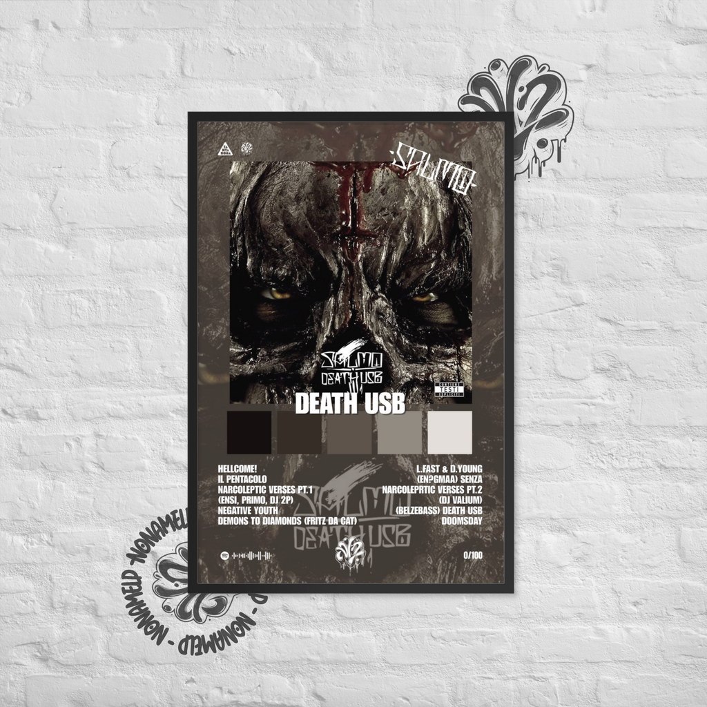 Death USB | Salmo | Poster in carta semilucida classica con cornice in legno A3 (29.7 x 42  cm)