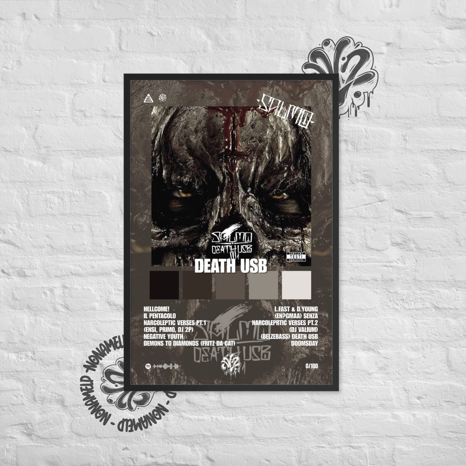 Death USB | Salmo | Poster in carta semilucida classica con cornice in legno A3 (29.7 x 42  cm)