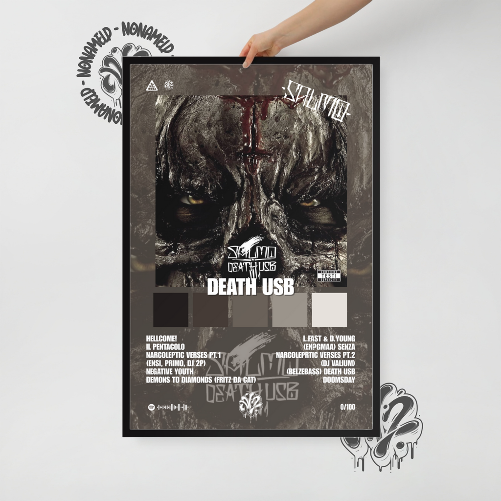 Death USB | Salmo | Poster in carta semilucida classica con cornice in legno A3 (29.7 x 42  cm)