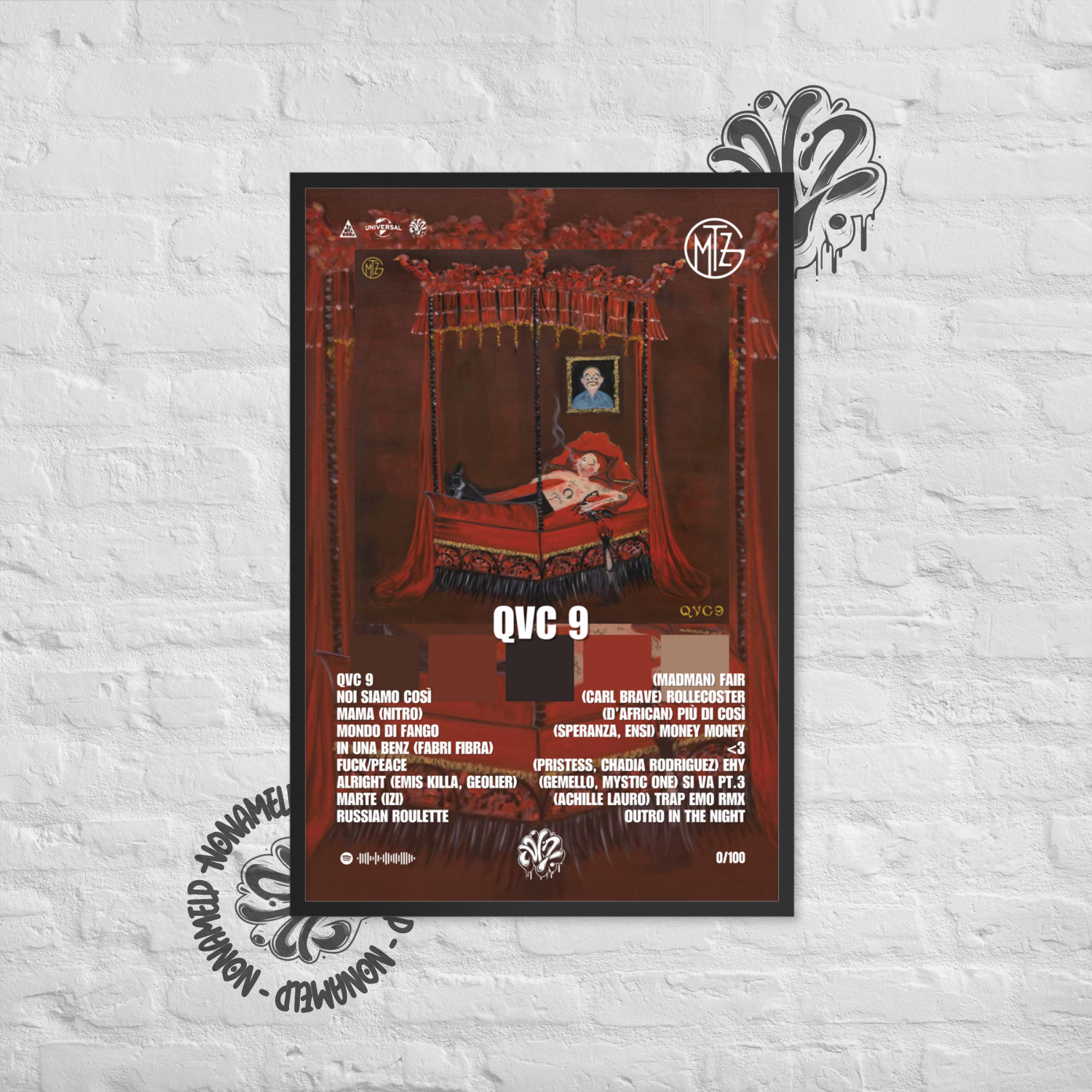 QVC 9 | Gemitaiz | Poster in carta semilucida classica con cornice in legno A3 (29.7 x 42  cm)