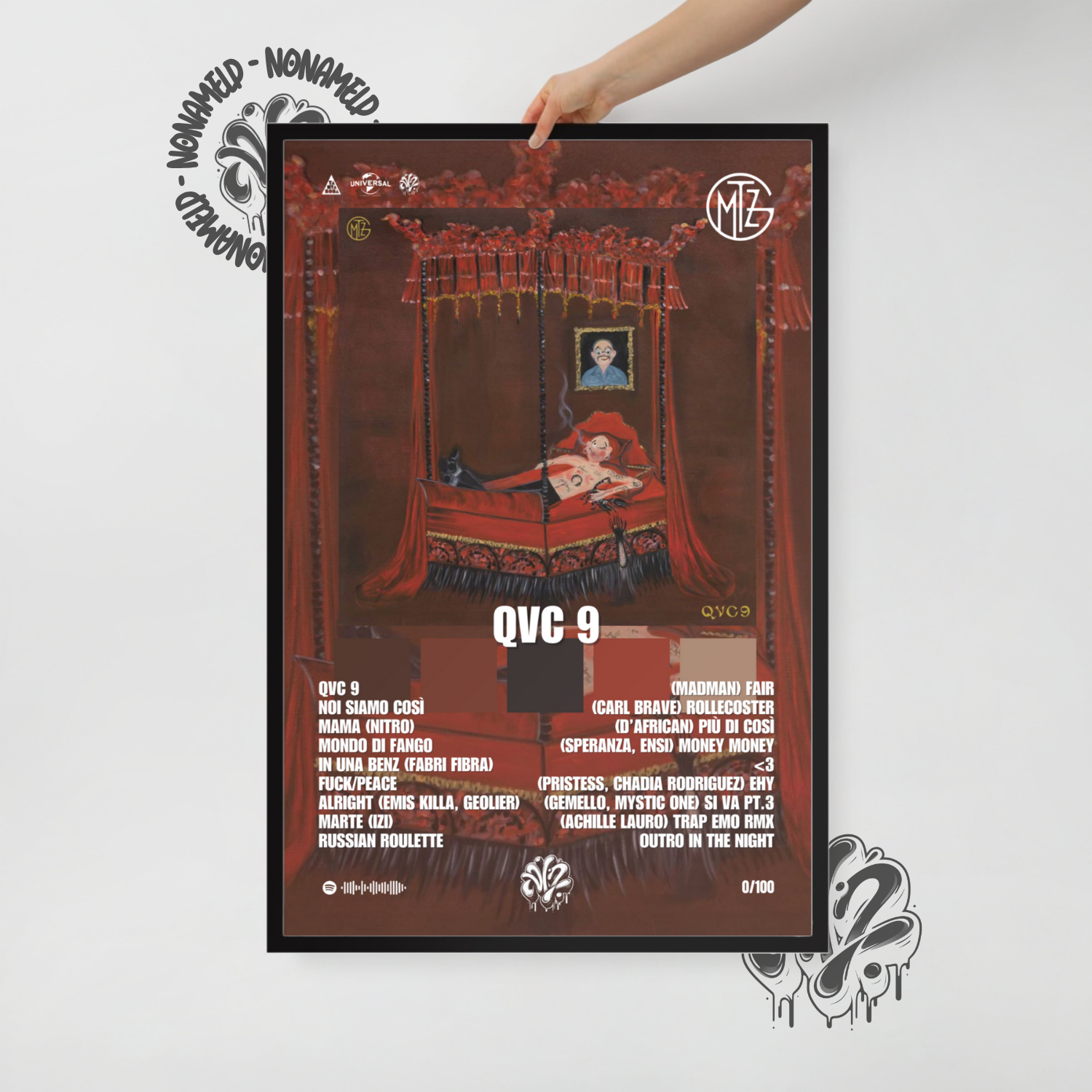QVC 9 | Gemitaiz | Poster in carta semilucida classica con cornice in legno A3 (29.7 x 42  cm)