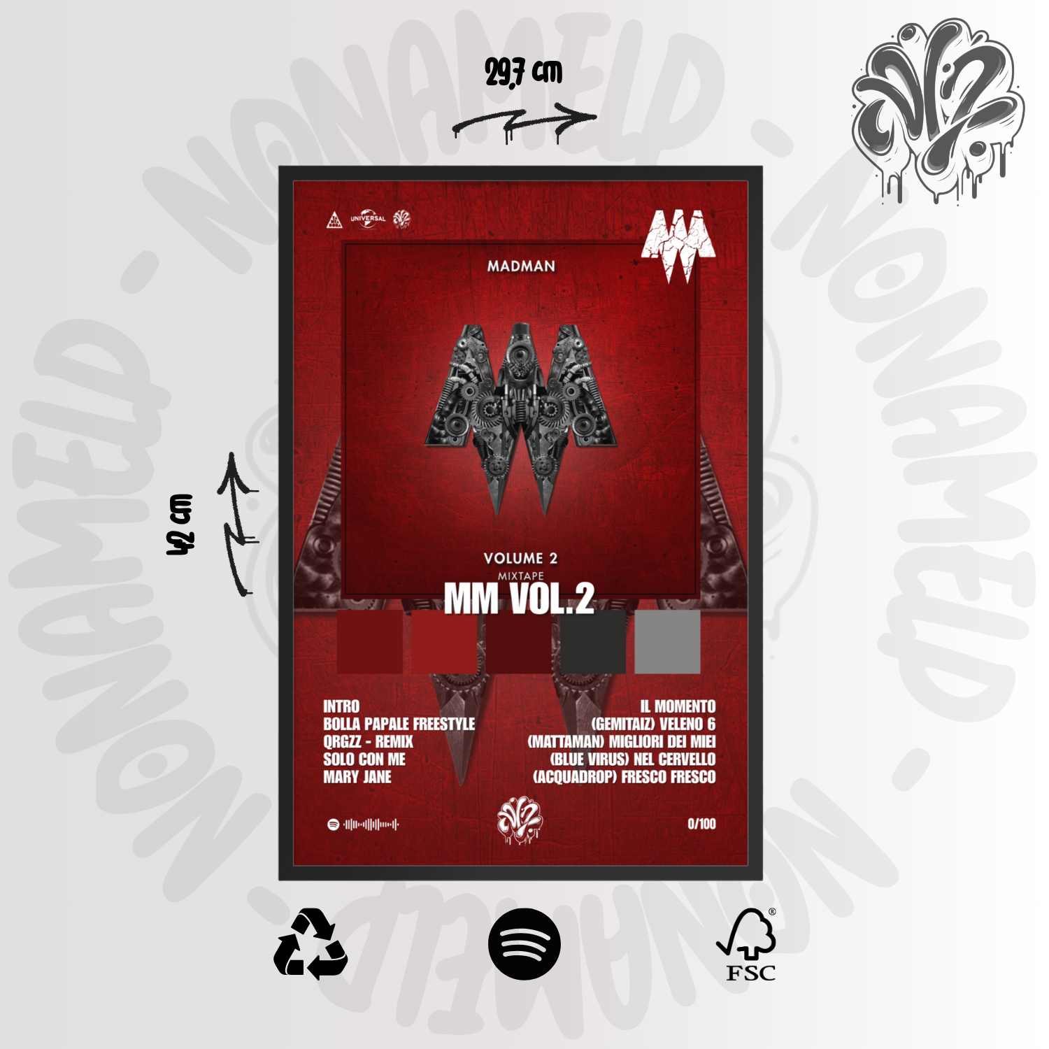 MM Vol.2 | MadMan | Poster in carta semilucida classica con cornice in legno A3 (29.7 x 42  cm)