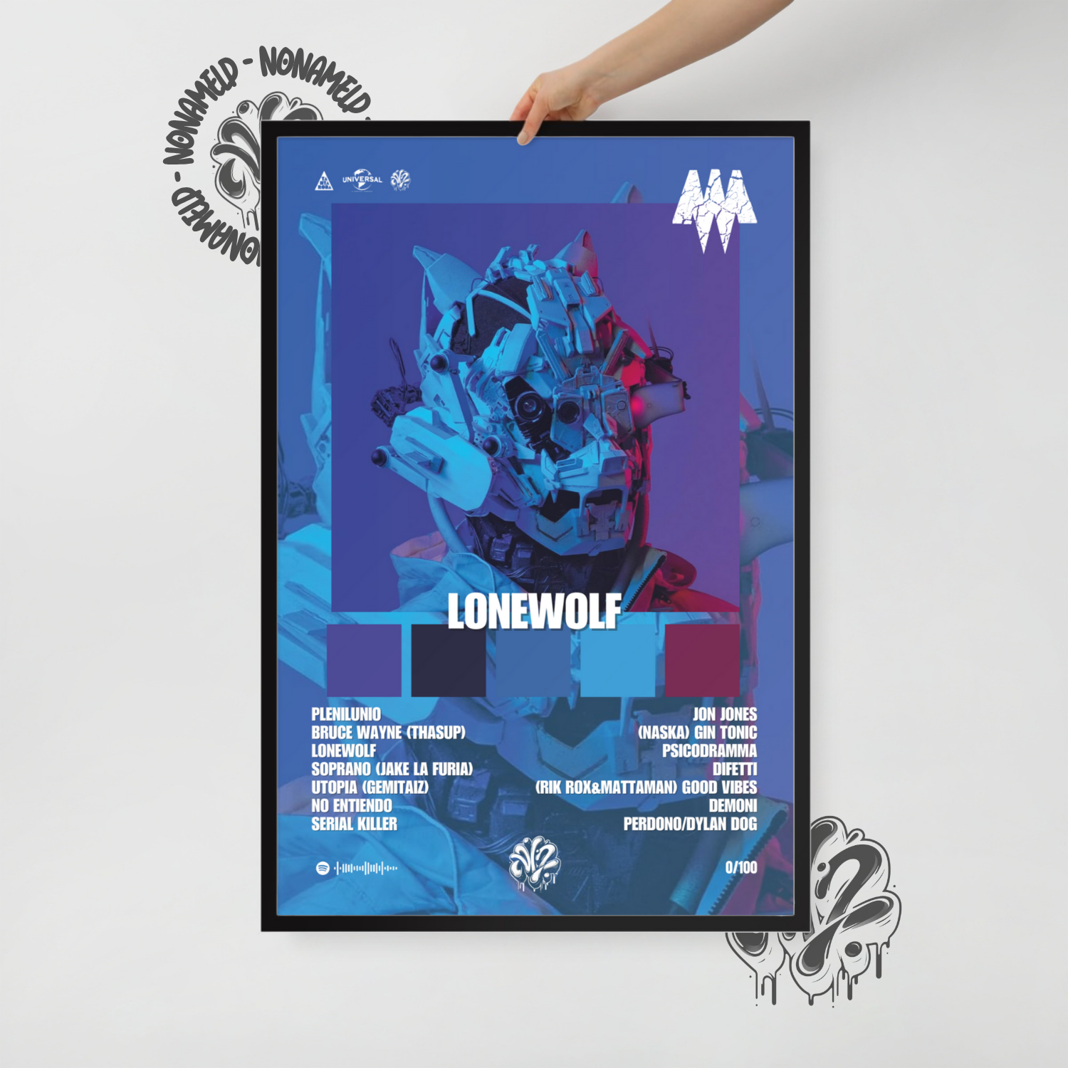 Lonewolf | MadMan| Poster in carta semilucida classica con cornice in legno A3 (29.7 x 42  cm)
