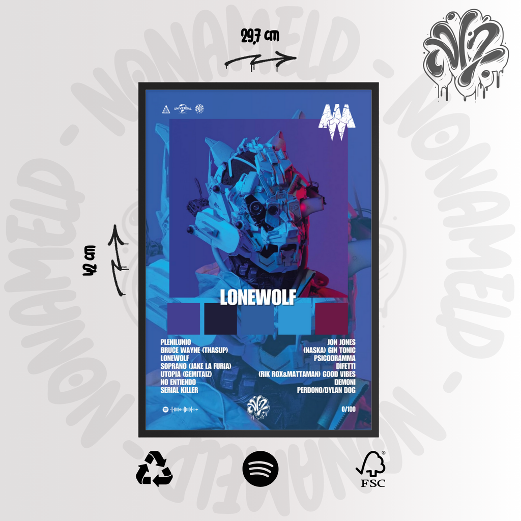 Lonewolf | MadMan| Poster in carta semilucida classica con cornice in legno A3 (29.7 x 42  cm)