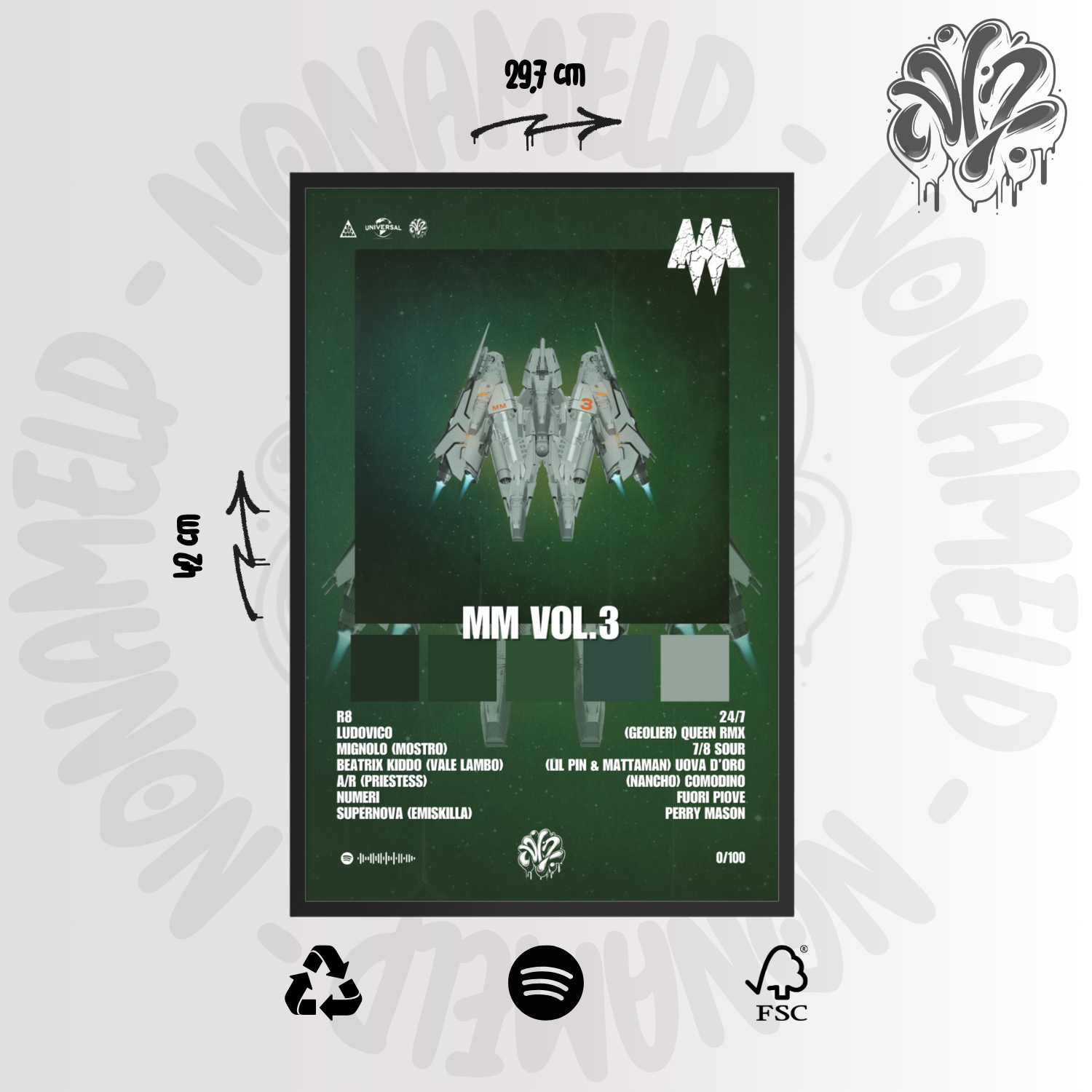 MM Vol.3 | MadMan | Poster in carta semilucida classica con cornice in legno A3 (29.7 x 42  cm)