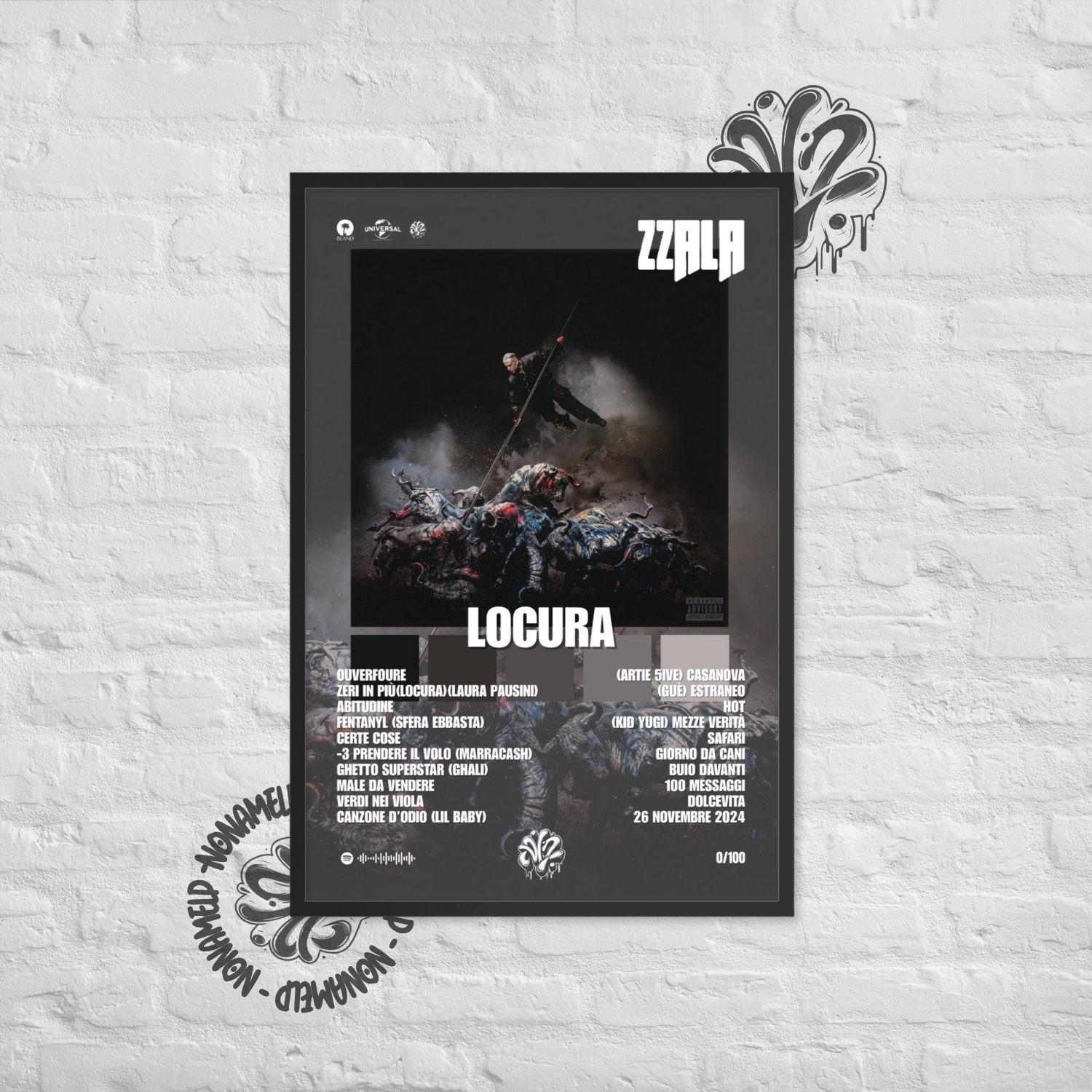 Locura | Lazza | Poster in carta semilucida classica con cornice in legno A3 (29.7 x 42  cm)