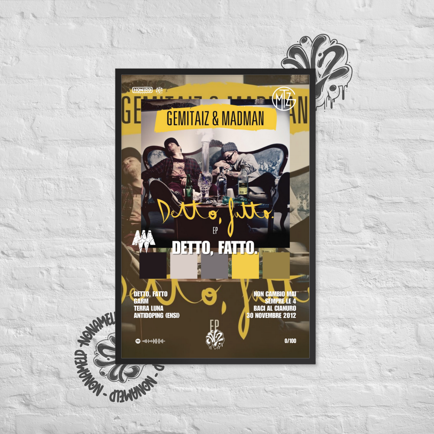 Detto, Fatto. | Gemitaiz & Madman | Poster in carta semilucida classica con cornice in legno A3 (29.7 x 42  cm)