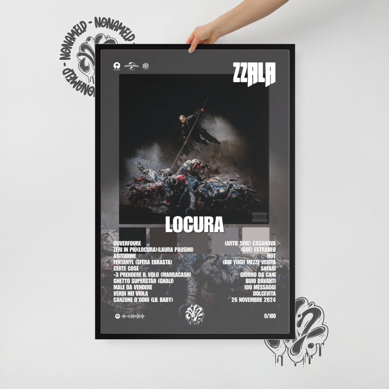 Locura | Lazza | Poster in carta semilucida classica con cornice in legno A3 (29.7 x 42  cm)