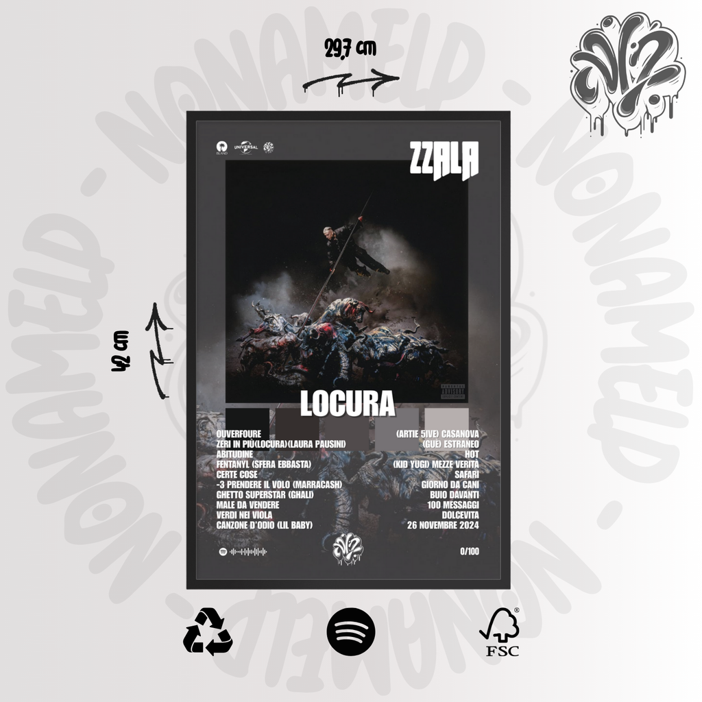 Locura | Lazza | Poster in carta semilucida classica con cornice in legno A3 (29.7 x 42  cm)