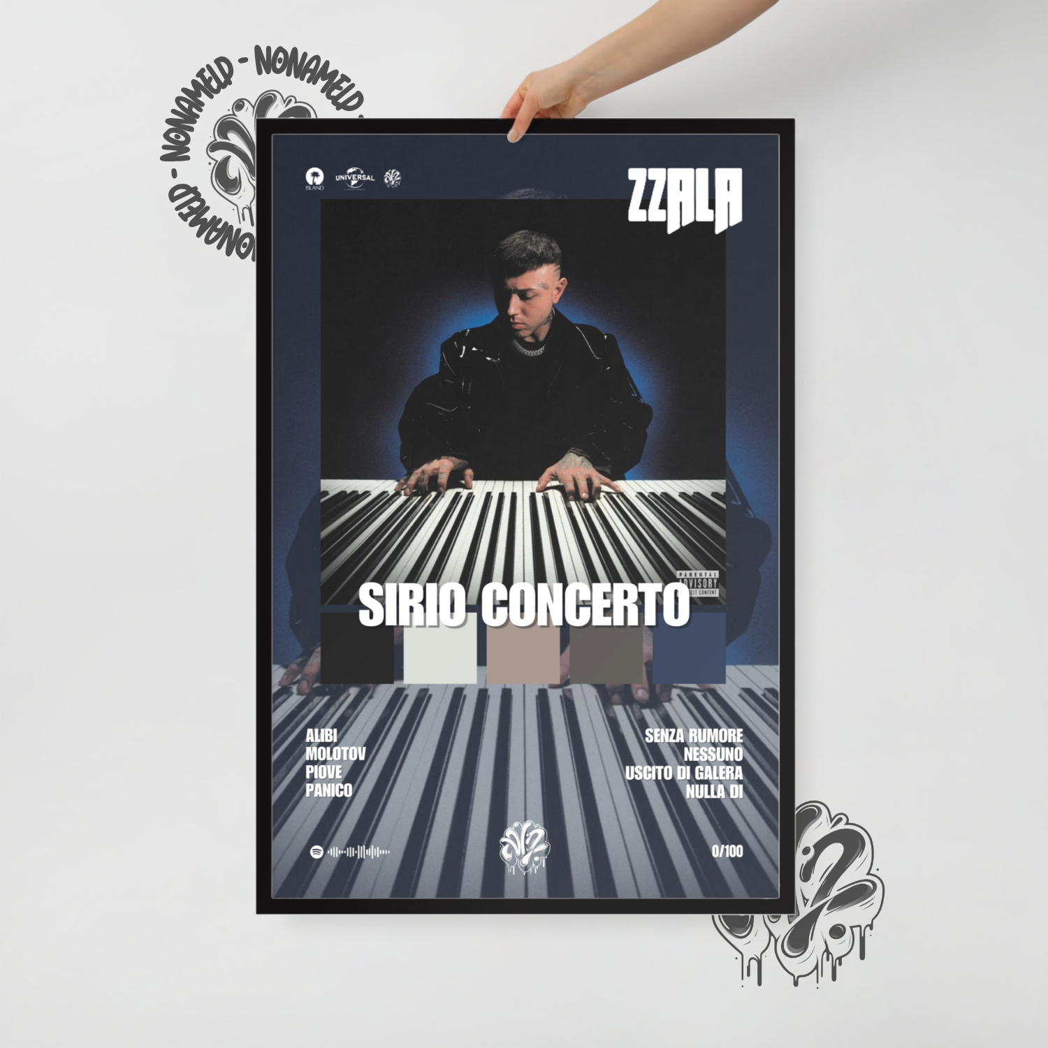 Sirio Concerto | Lazza | Poster in carta semilucida classica con cornice in legno A3 (29.7 x 42  cm)