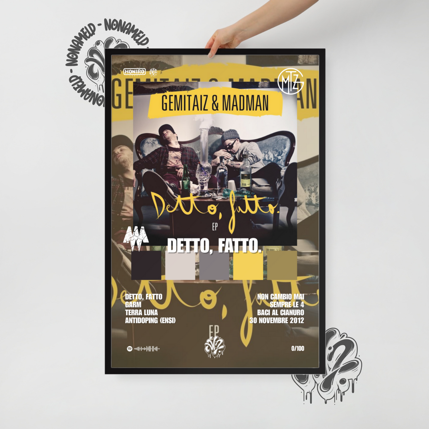Detto, Fatto. | Gemitaiz & Madman | Poster in carta semilucida classica con cornice in legno A3 (29.7 x 42  cm)