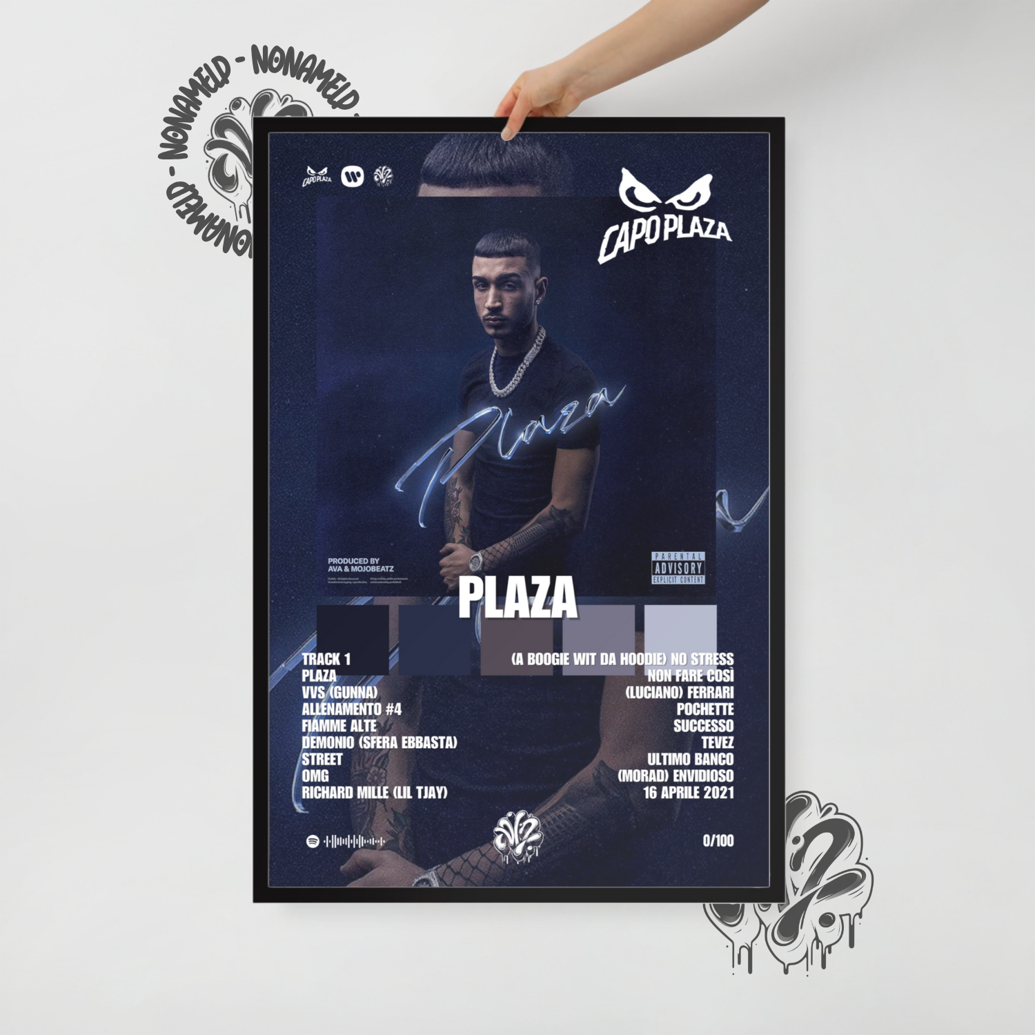 Plaza | Capo Plaza | Poster in carta semilucida classica con cornice in legno A3 (29.7 x 42  cm)
