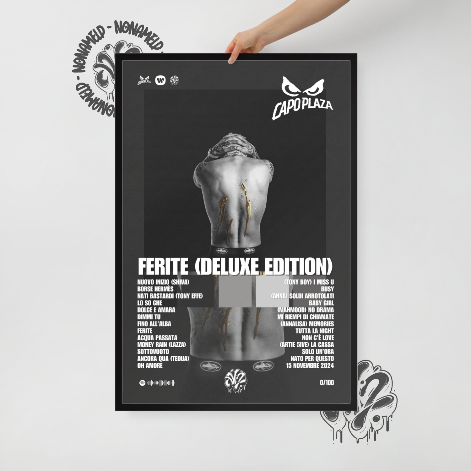 Ferite (DELUXE EDITION) | Capo Plaza | Poster in carta semilucida classica con cornice in legno A3 (29.7 x 42  cm)