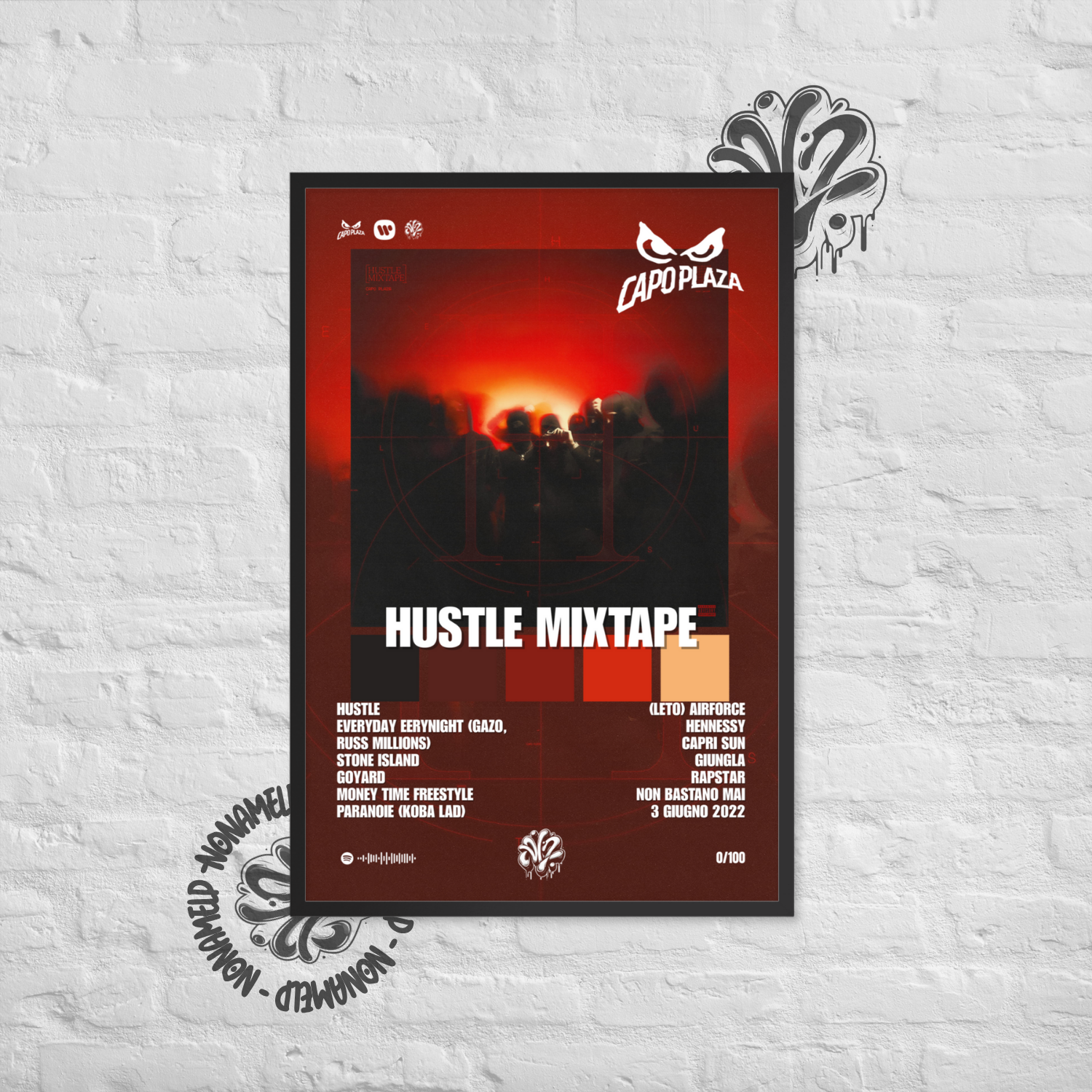 Hustle Mixtape | Capo Plaza | Poster in carta semilucida classica con cornice in legno A3 (29.7 x 42  cm)