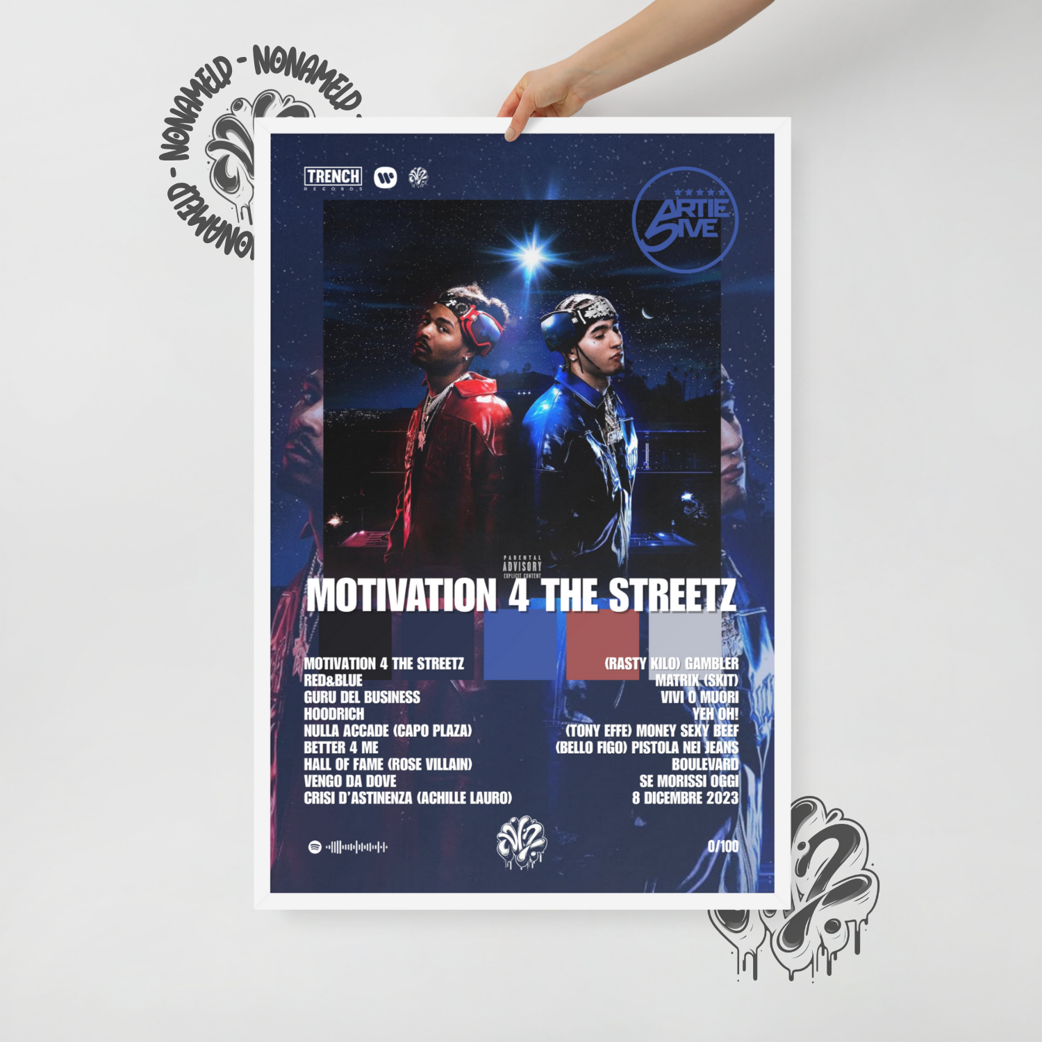 MOTIVATION 4 THE STREETZ | ARTIE 5IVE & RONDO | Poster in carta semilucida classica con cornice in legno A3 (29.7 x 42  cm)