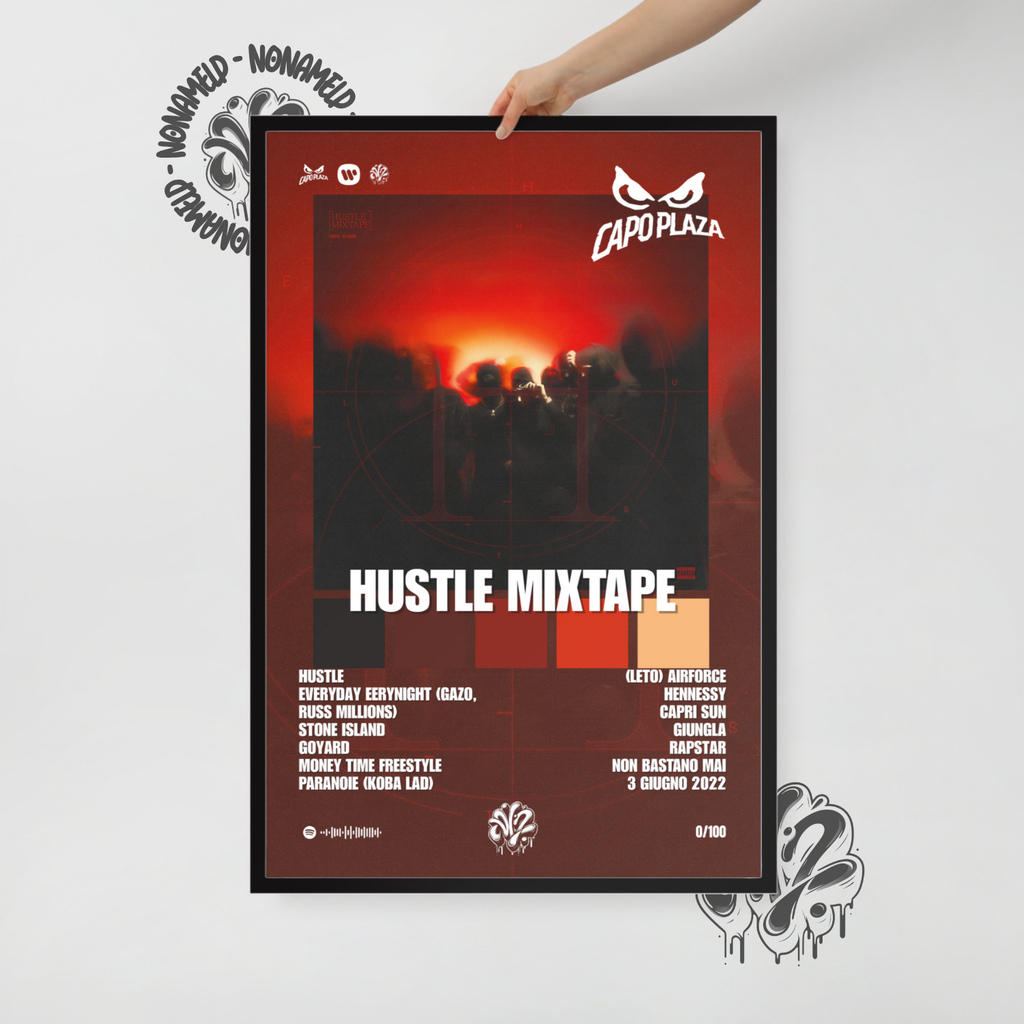 Hustle Mixtape | Capo Plaza | Poster in carta semilucida classica con cornice in legno A3 (29.7 x 42  cm)