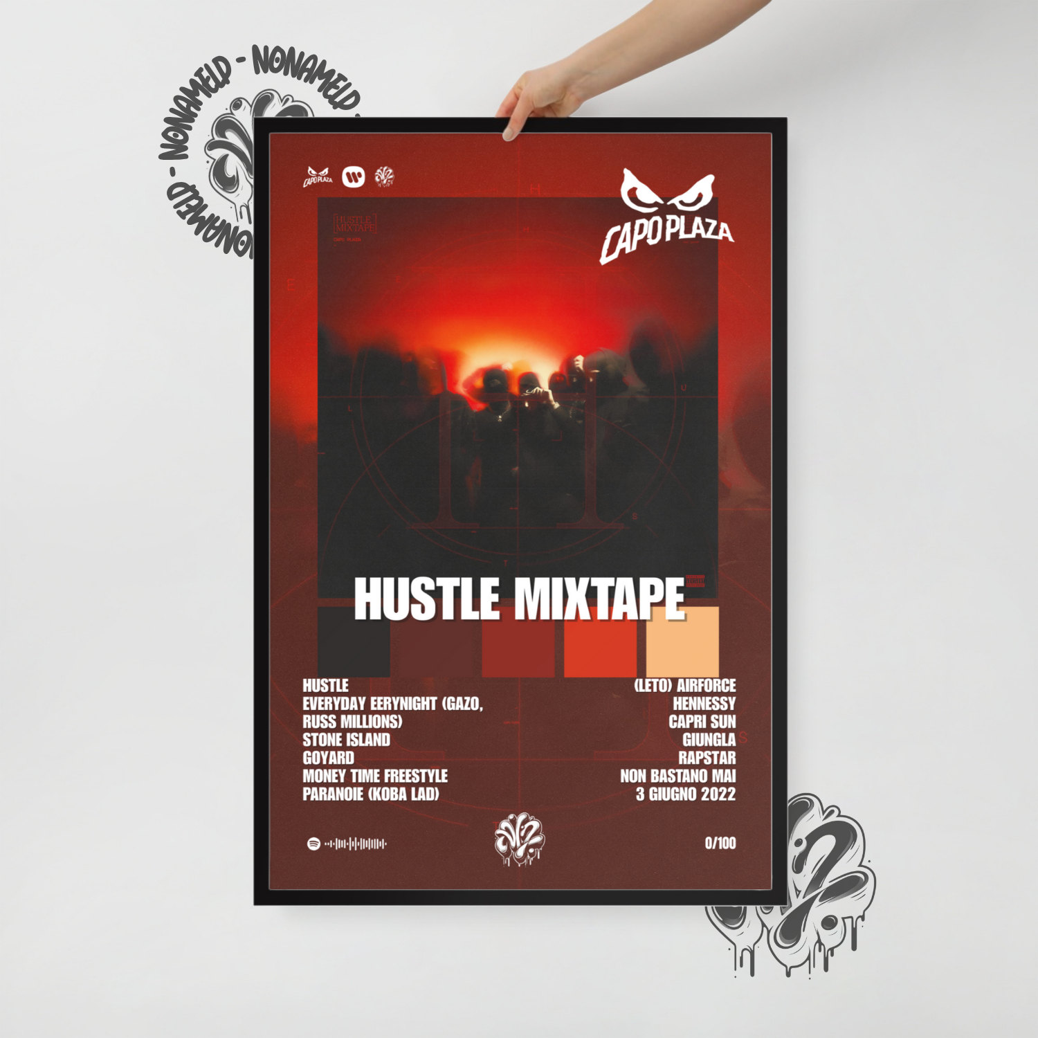 Hustle Mixtape | Capo Plaza | Poster in carta semilucida classica con cornice in legno A3 (29.7 x 42  cm)