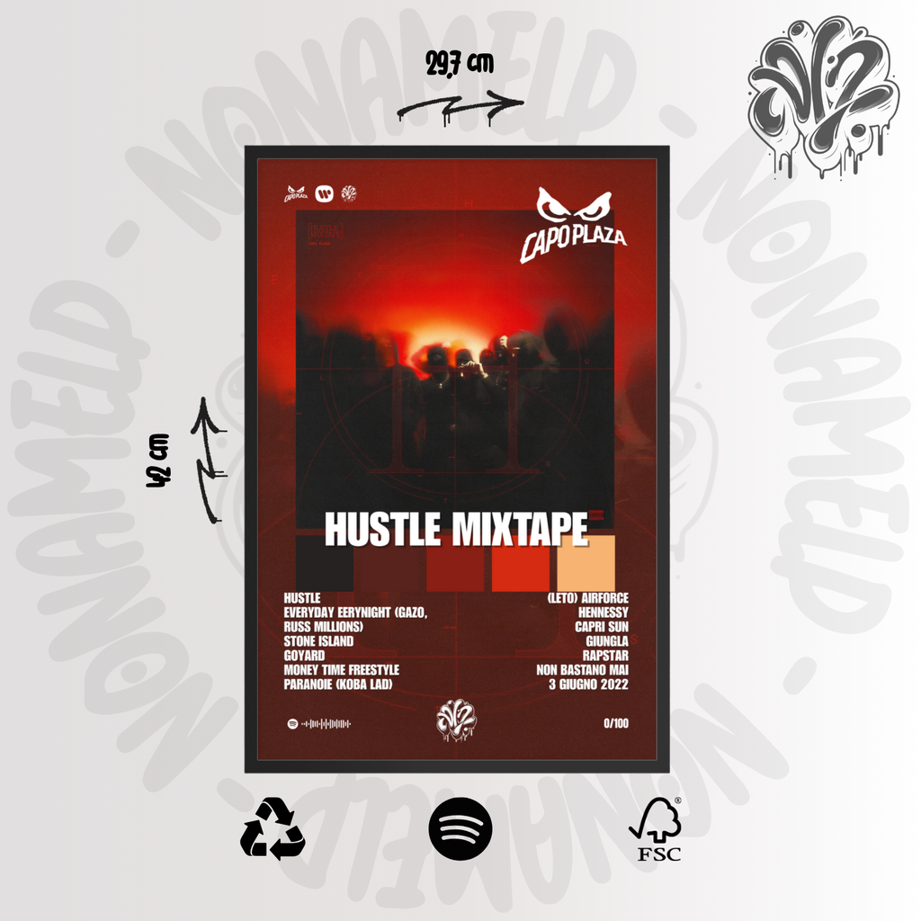 Hustle Mixtape | Capo Plaza | Poster in carta semilucida classica con cornice in legno A3 (29.7 x 42  cm)