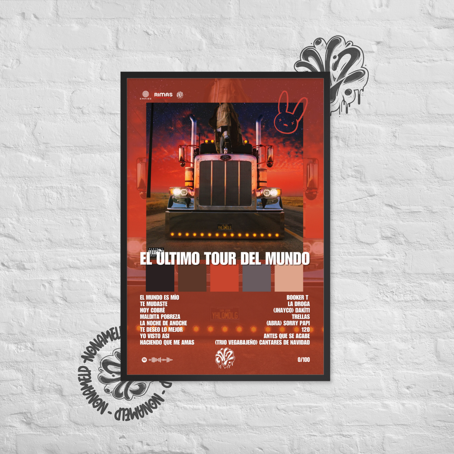 El ùltimo tour del mundo | Bad Bunny | Poster in carta semilucida classica con cornice in legno A3 (29.7 x 42  cm)