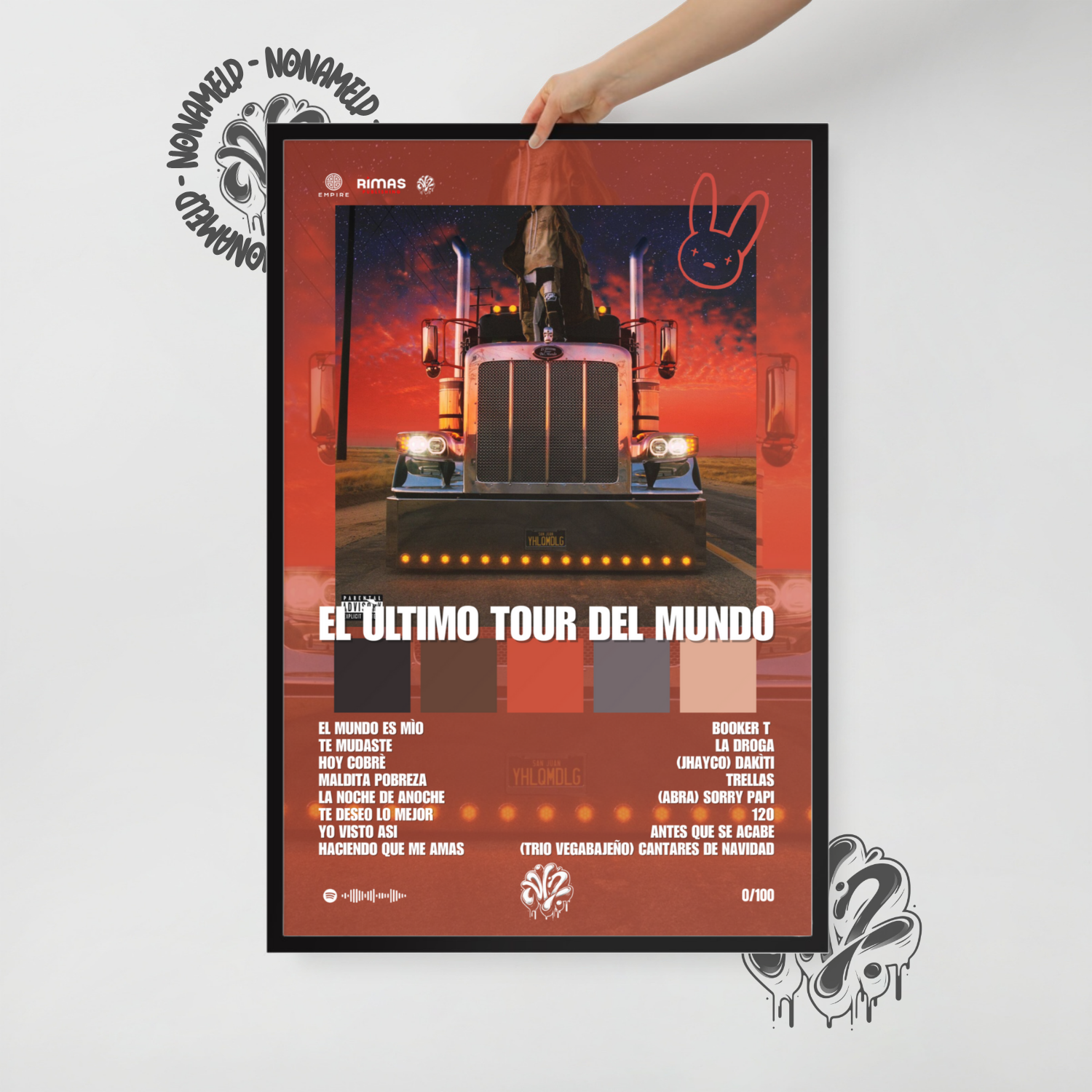 El ùltimo tour del mundo | Bad Bunny | Poster in carta semilucida classica con cornice in legno A3 (29.7 x 42  cm)