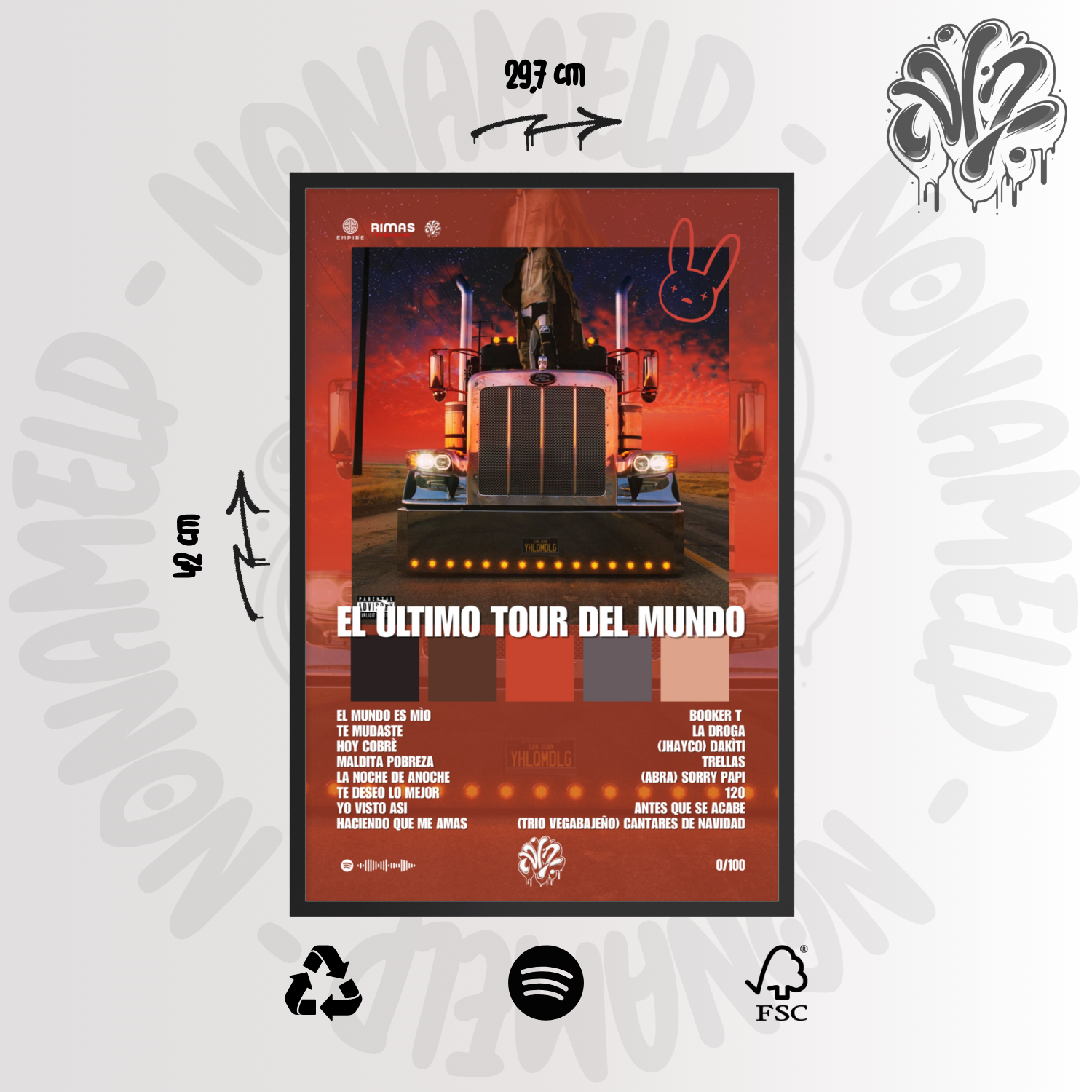 El ùltimo tour del mundo | Bad Bunny | Poster in carta semilucida classica con cornice in legno A3 (29.7 x 42  cm)