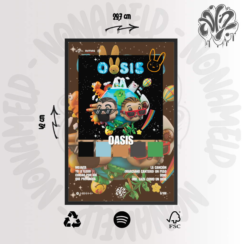 Oasis | Bad Bunny | Poster in carta semilucida classica con cornice in legno A3 (29.7 x 42  cm)