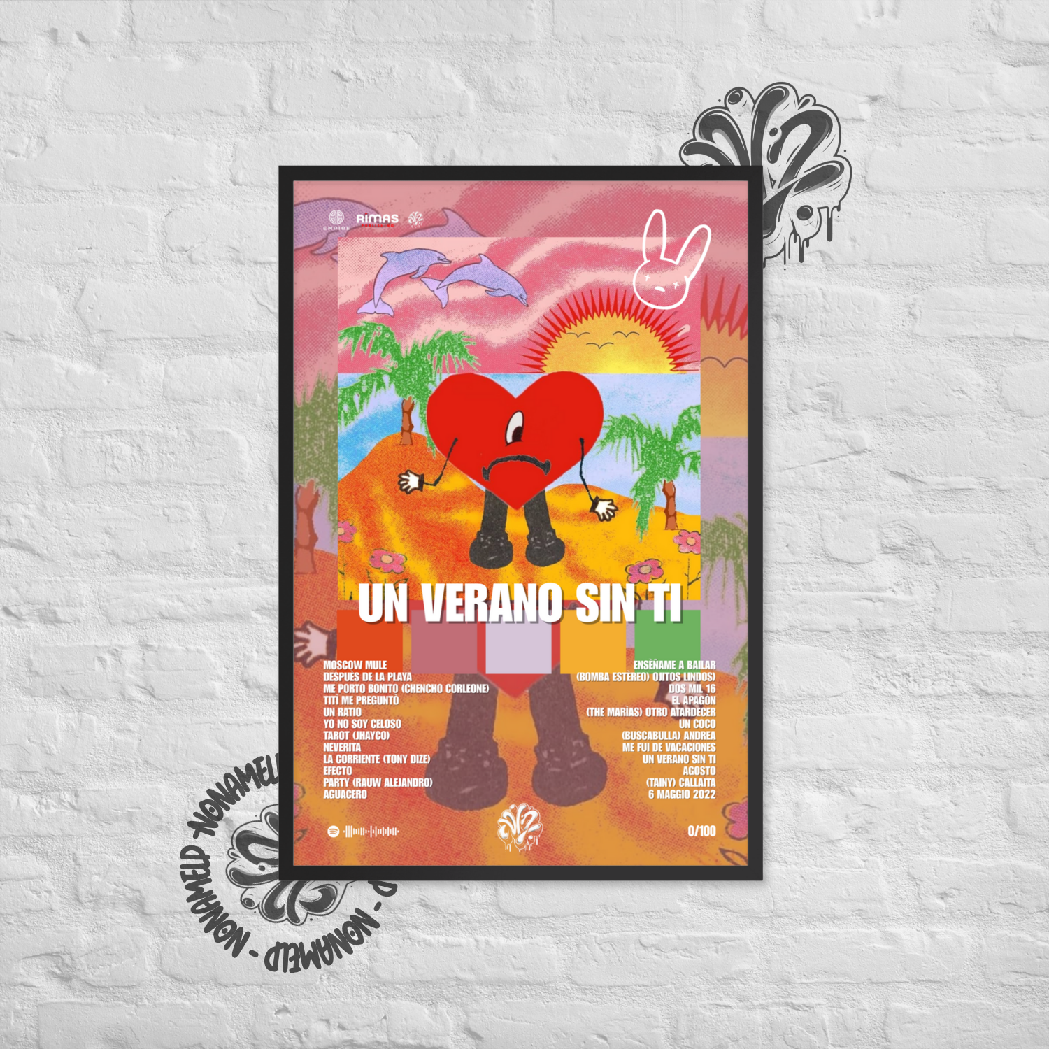 Un verano sin ti | Bud Bunny | Poster in carta semilucida classica con cornice in legno A3 (29.7 x 42  cm)