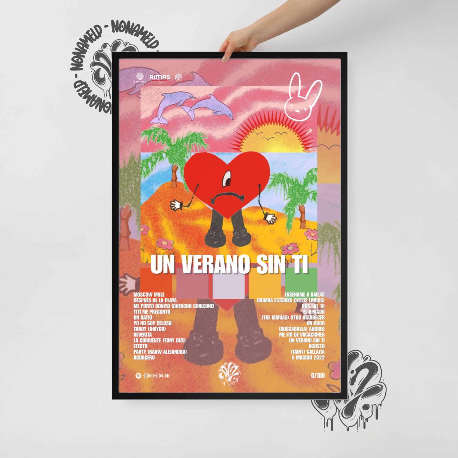 Un verano sin ti | Bud Bunny | Poster in carta semilucida classica con cornice in legno A3 (29.7 x 42  cm)