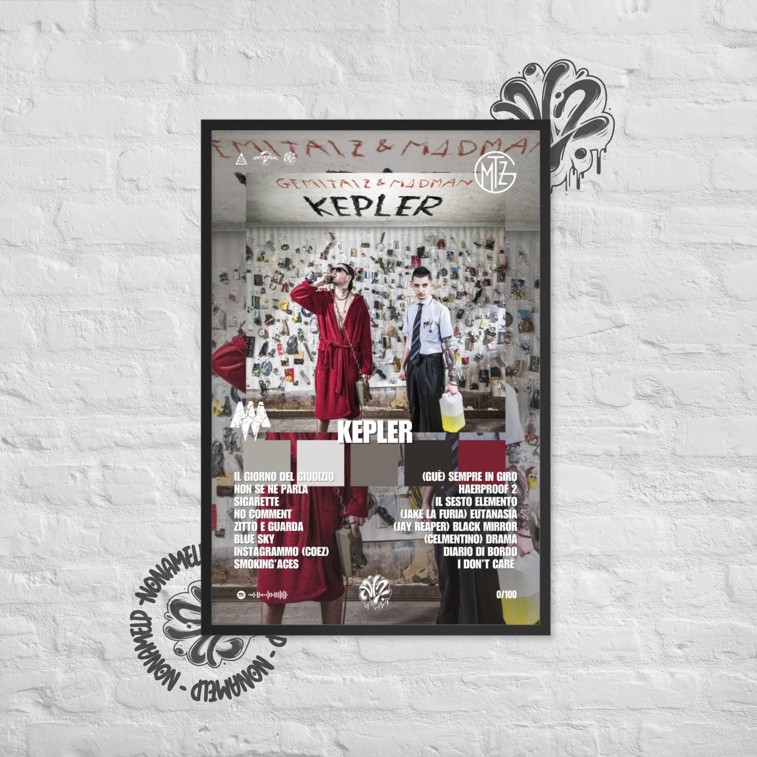 Kepler | Gemitaiz & Madman | Poster in carta semilucida classica con cornice in legno A3 (29.7 x 42  cm)