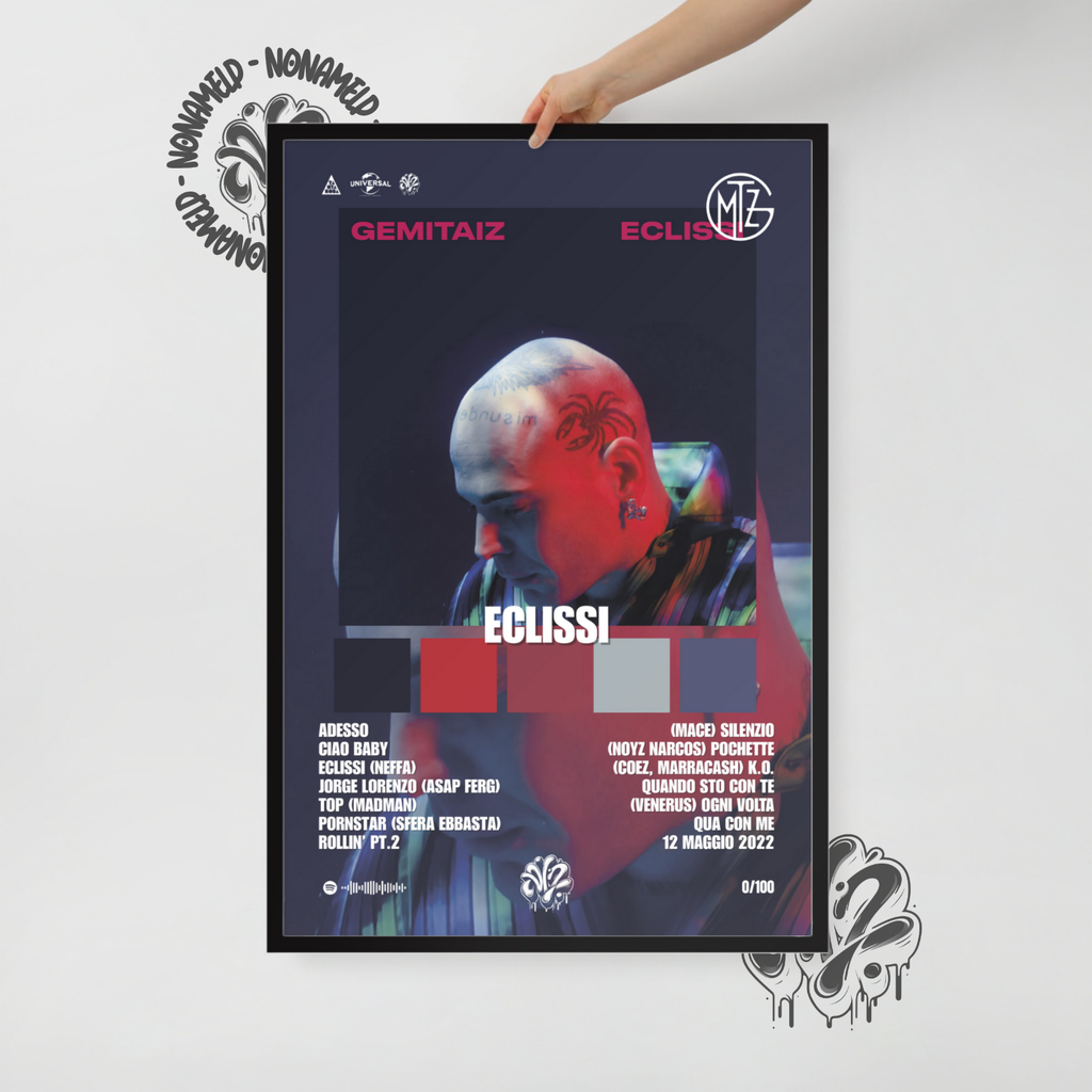 Eclissi | Gemitaiz | Poster in carta semilucida classica con cornice in legno A3 (29.7 x 42  cm)