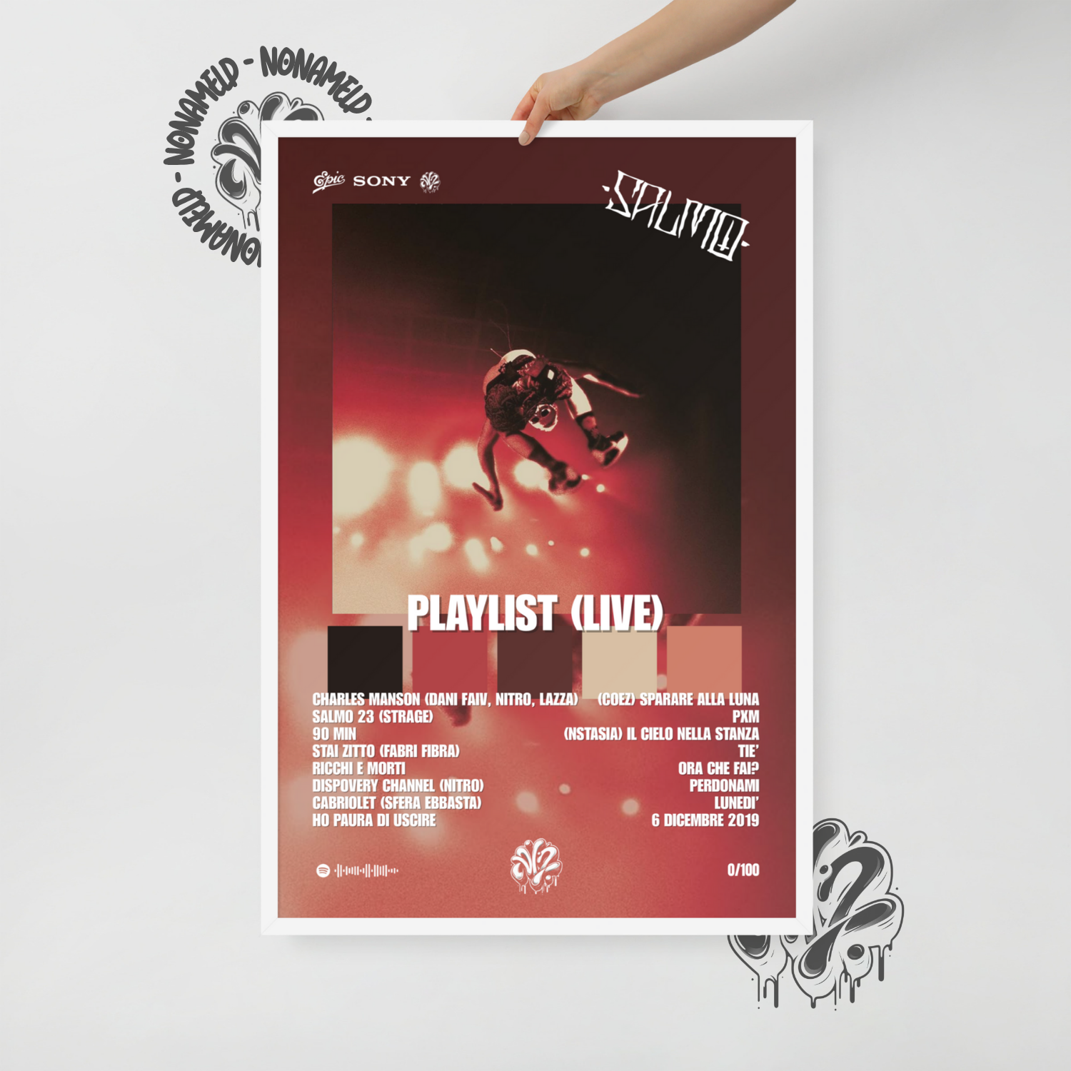 Playlist (Live) | Salmo | Poster in carta semilucida classica con cornice in legno A3 (29.7 x 42  cm)