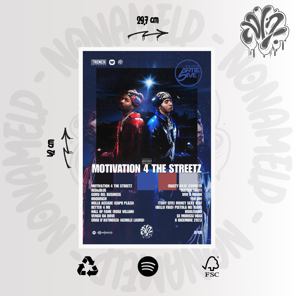 MOTIVATION 4 THE STREETZ | ARTIE 5IVE & RONDO | Poster in carta semilucida classica con cornice in legno A3 (29.7 x 42  cm)