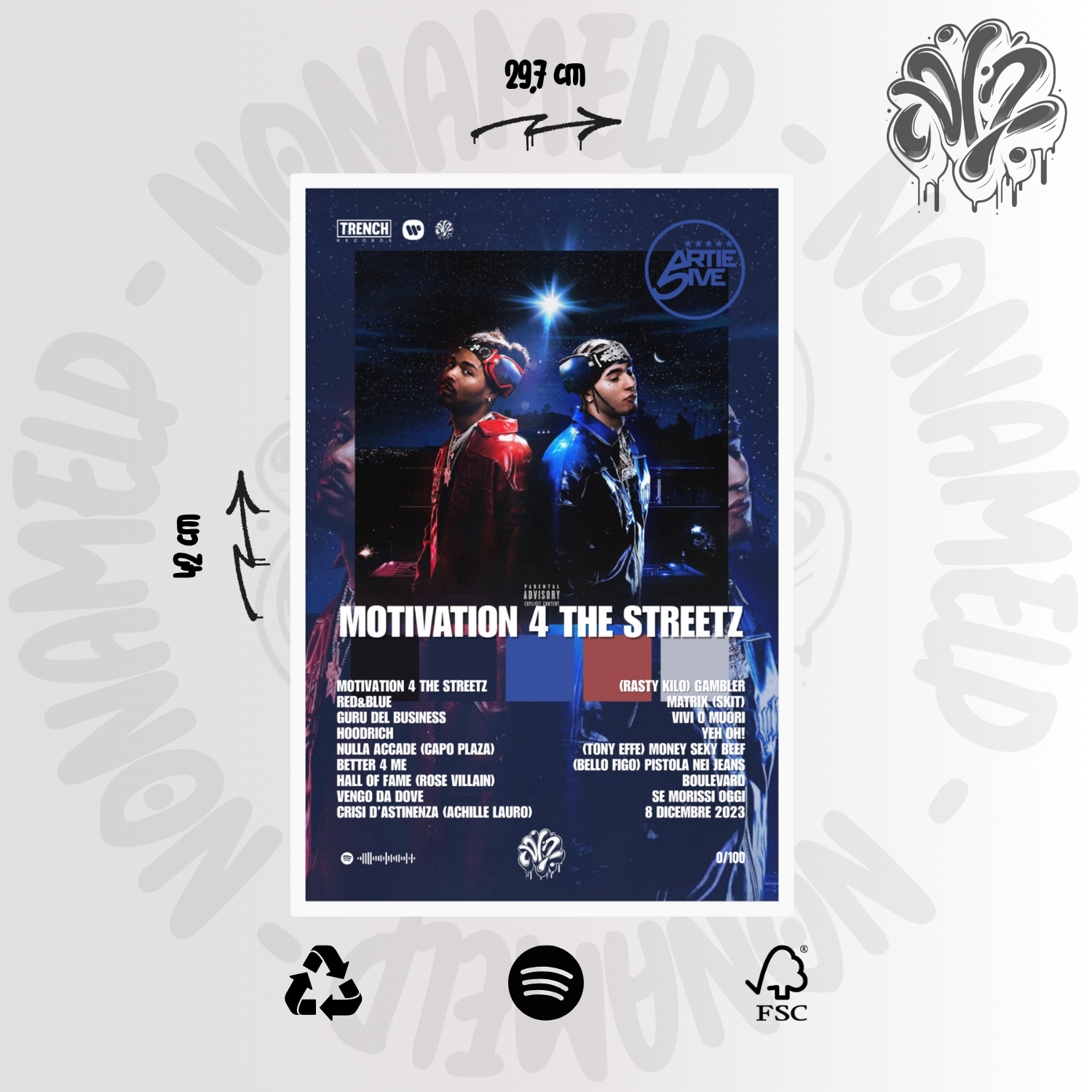 MOTIVATION 4 THE STREETZ | ARTIE 5IVE & RONDO | Poster in carta semilucida classica con cornice in legno A3 (29.7 x 42  cm)