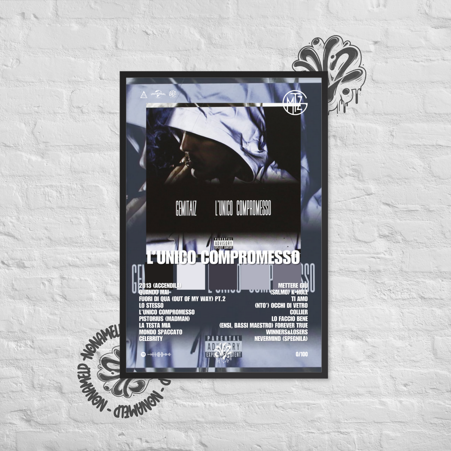 L'unico compromesso | Gemitaiz | Poster in carta semilucida classica con cornice in legno A3 (29.7 x 42  cm)