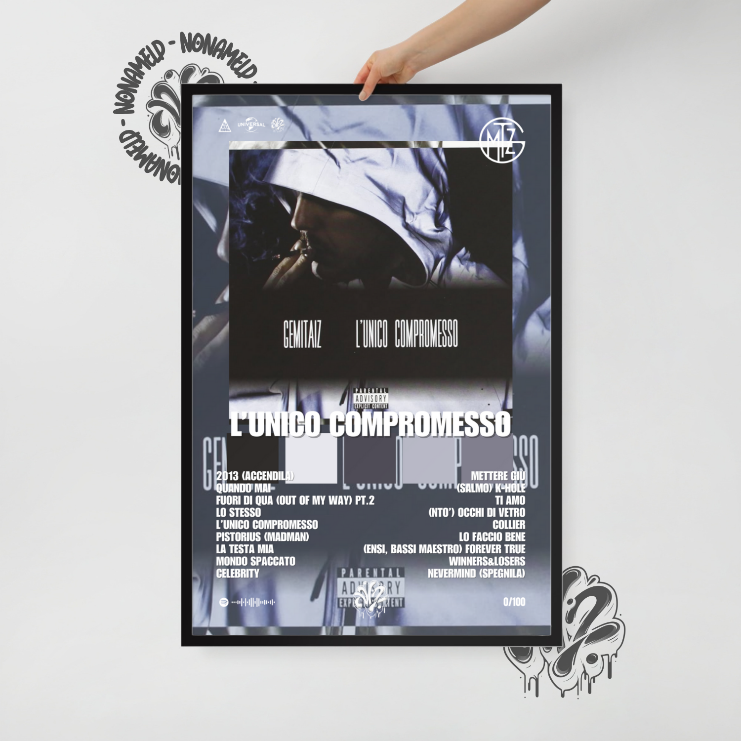 L'unico compromesso | Gemitaiz | Poster in carta semilucida classica con cornice in legno A3 (29.7 x 42  cm)