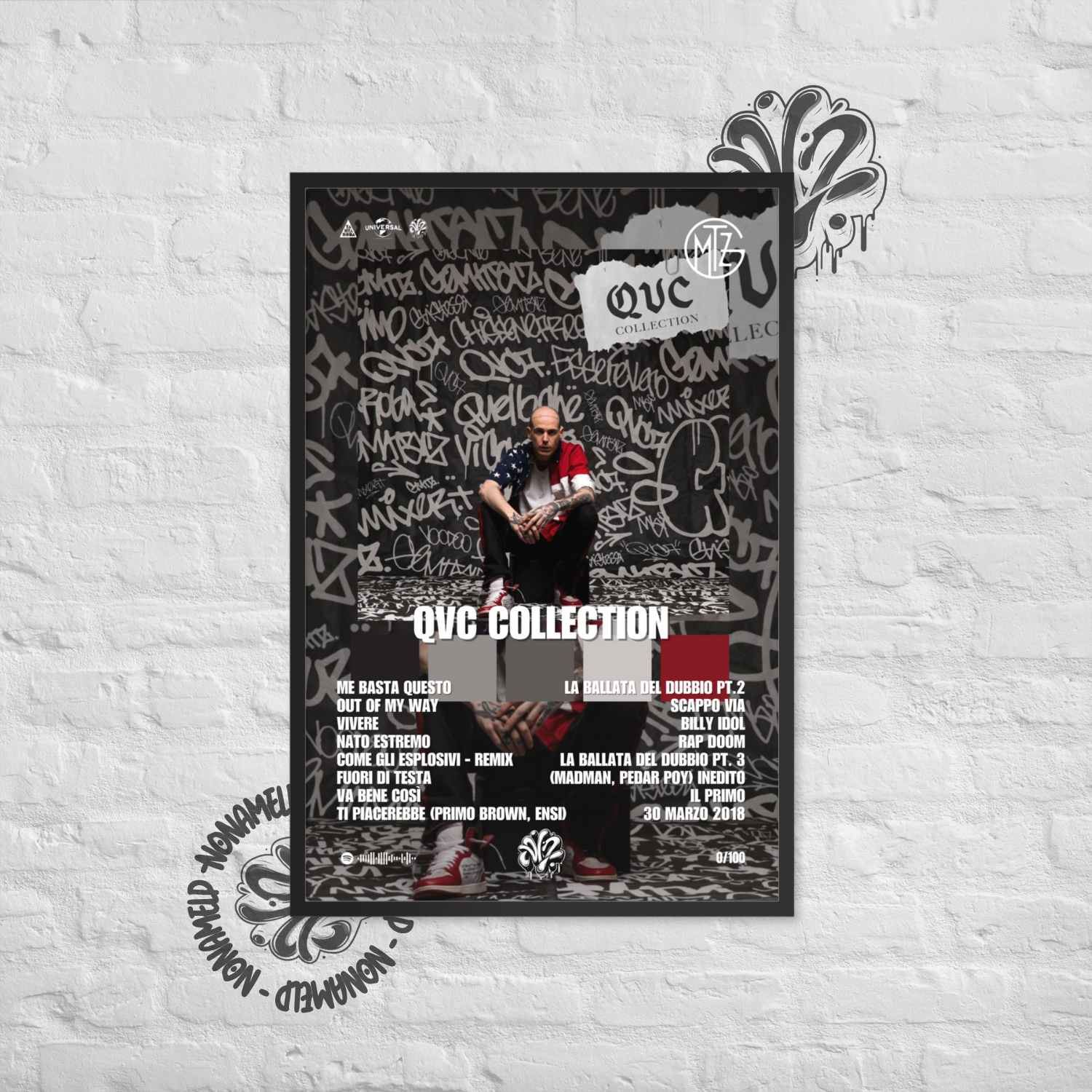 QVC Collection | Gemitaiz | Poster in carta semilucida classica con cornice in legno A3 (29.7 x 42  cm)