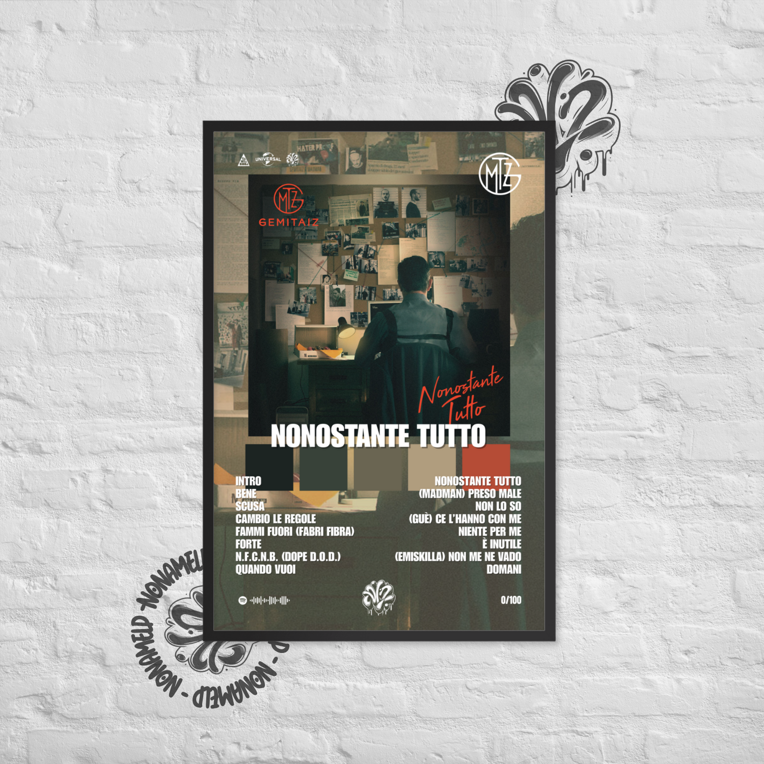 Nonostante Tutto | Gemitaiz | Poster in carta semilucida classica con cornice in legno A3 (29.7 x 42  cm)