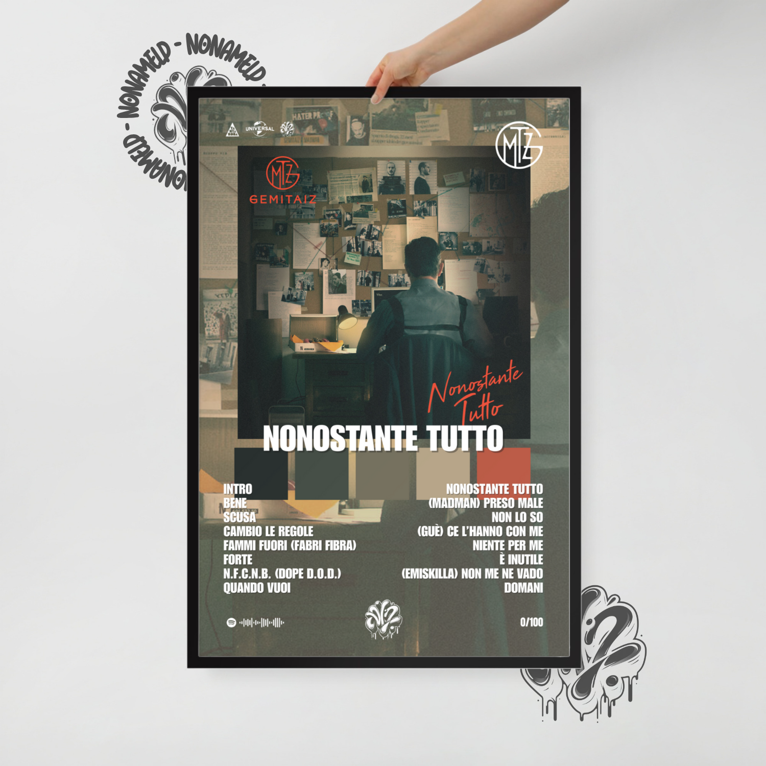 Nonostante Tutto | Gemitaiz | Poster in carta semilucida classica con cornice in legno A3 (29.7 x 42  cm)