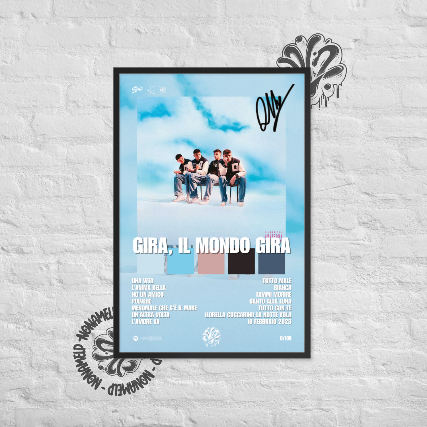 Gira, il mondo gira | Olly | Poster in carta semilucida classica con cornice in legno A3 (29.7 x 42  cm)