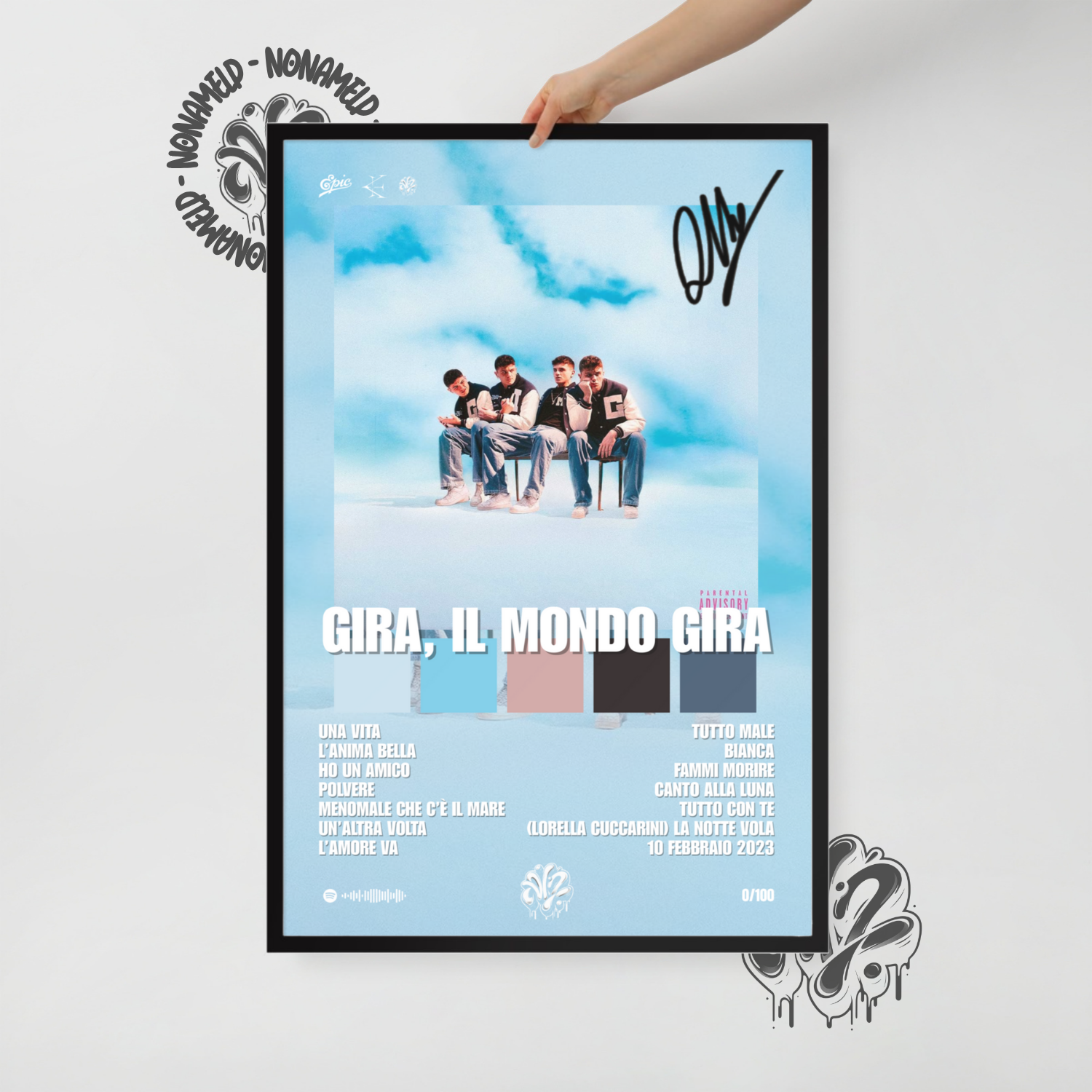 Gira, il mondo gira | Olly | Poster in carta semilucida classica con cornice in legno A3 (29.7 x 42  cm)