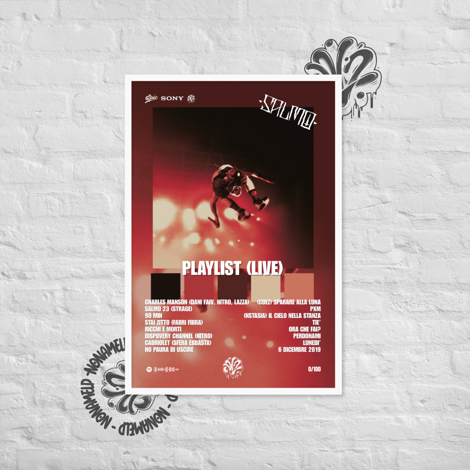 Playlist (Live) | Salmo | Poster in carta semilucida classica con cornice in legno A3 (29.7 x 42  cm)