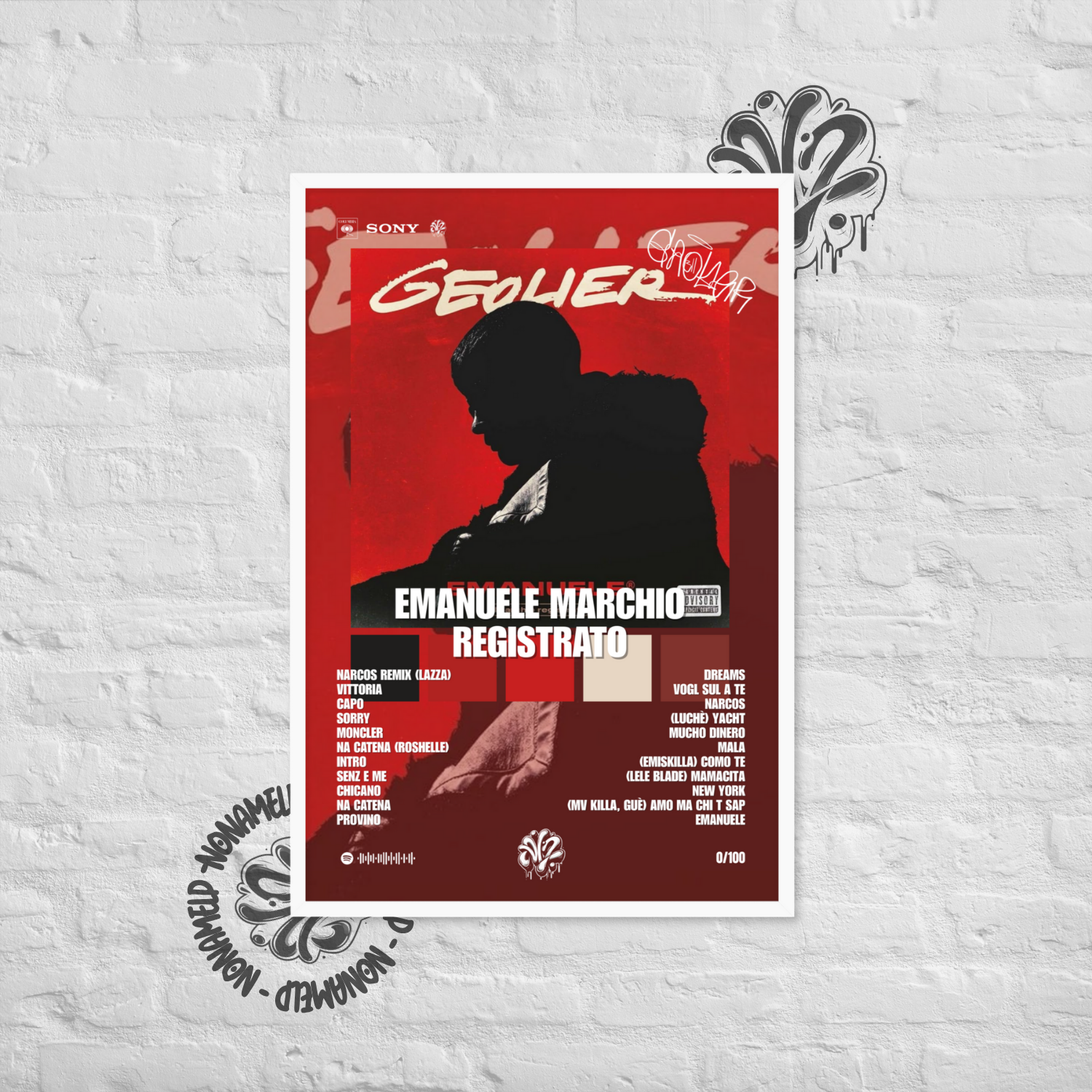 Emanuele marchio registrato | Geolier | Poster in carta semilucida classica con cornice in legno A3 (29.7 x 42  cm)